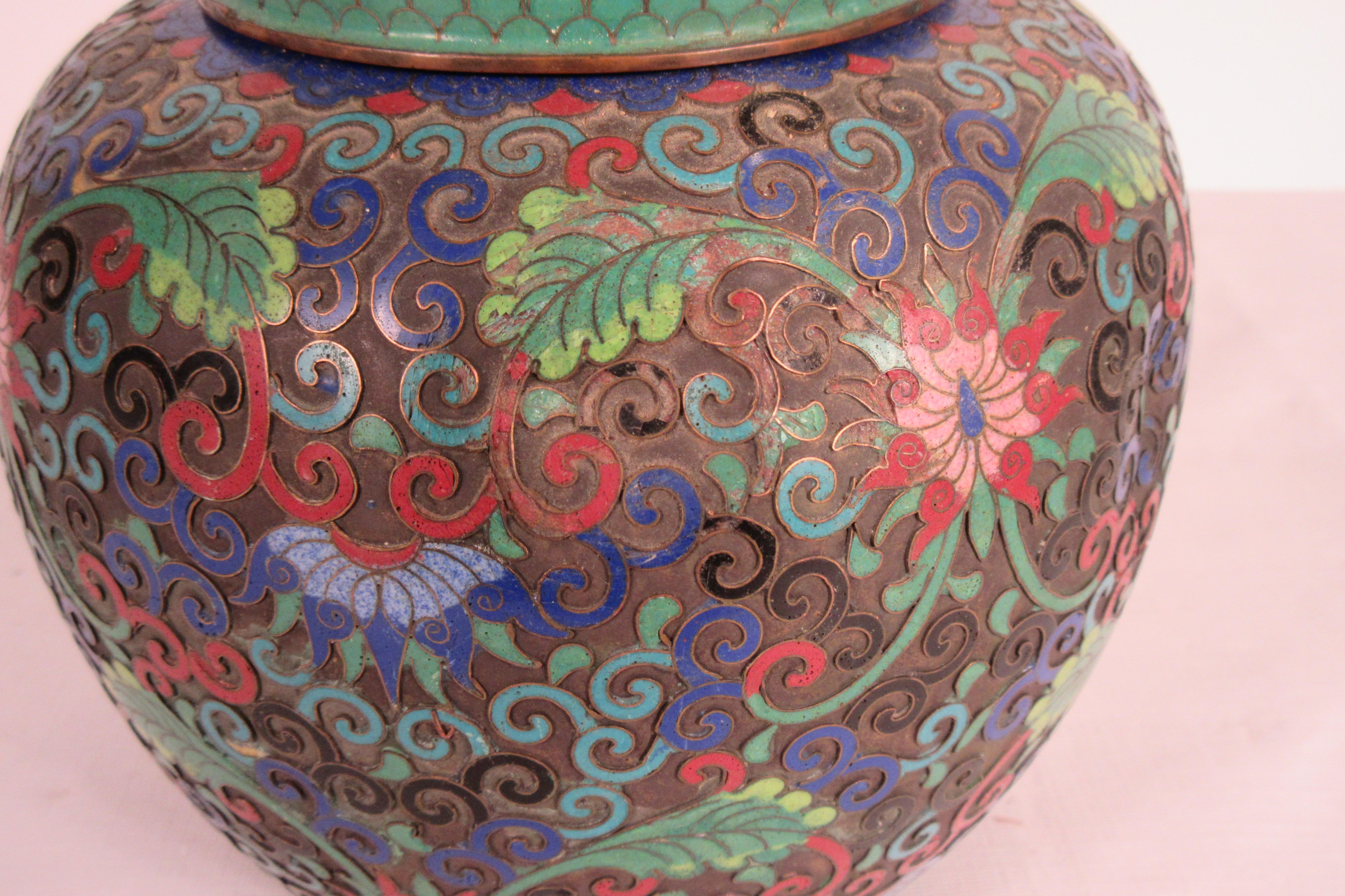 1910 Cloisonné Jar with Lid In Fair Condition For Sale In Tarrytown, NY