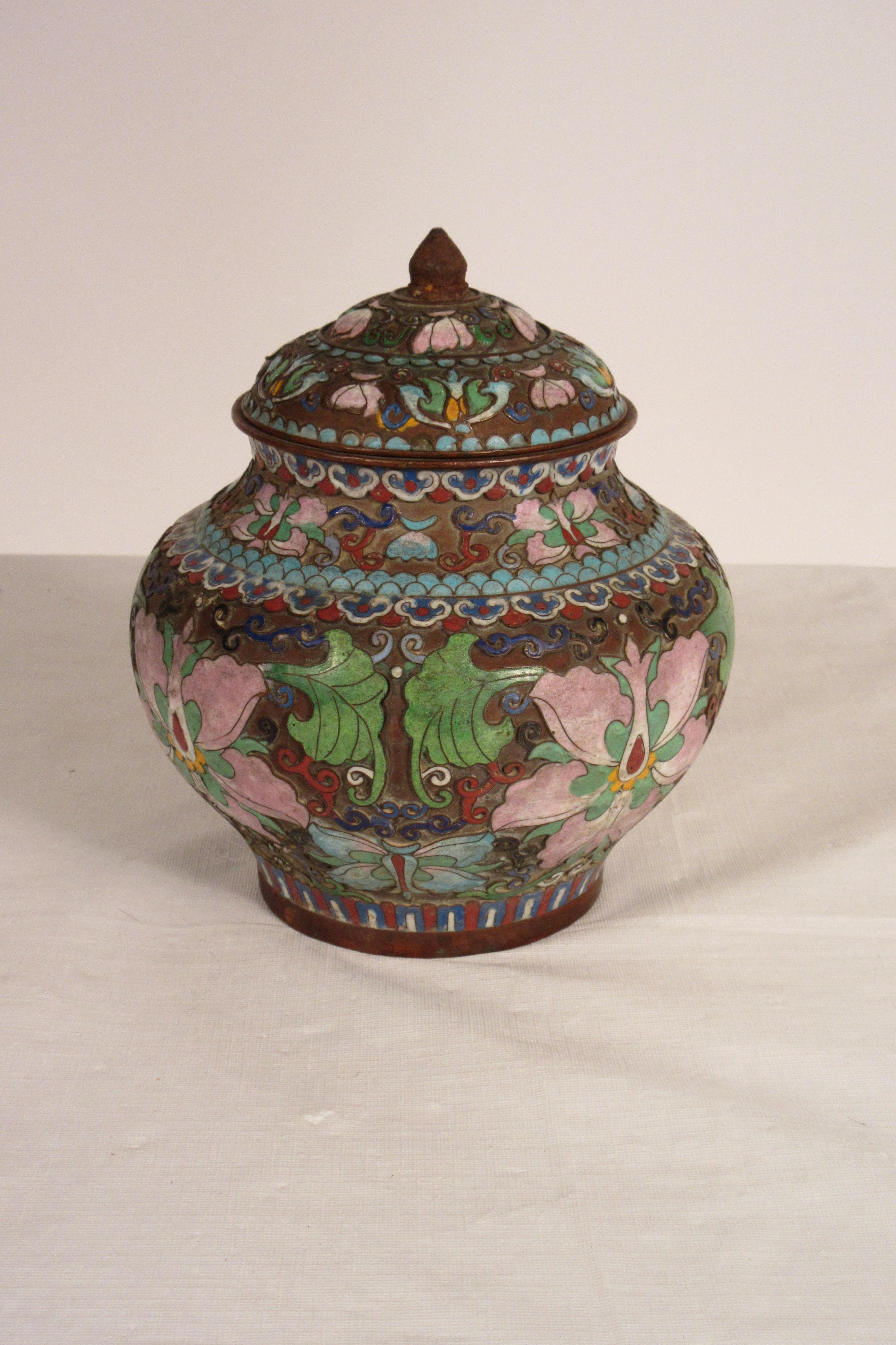 1910 Cloisonne Jar with Lid For Sale 2