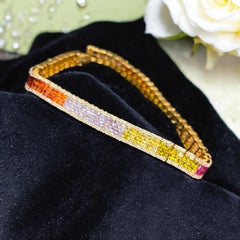 19.10 Cts Diamonds & Princess Shape Rainbow Sapphire Pavé Bracelet in 14K Gold