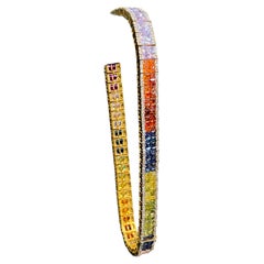 19.10 Cts Diamonds & Princess Shape Rainbow Sapphire Pavé Bracelet in 14K Gold