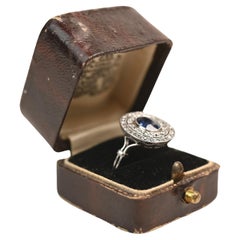Antique Unheated Sapphire Halo Diamond Ring GIA 1.30ct Platinum