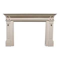 1910 Dentil Carved White Wood Mantel with Brass Details