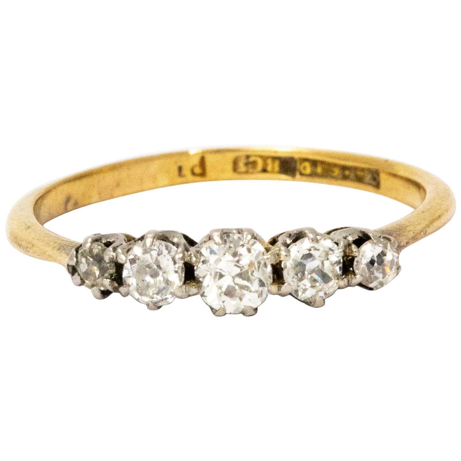 1910 Diamond Platinum 18 Carat Gold Five-Stone Ring
