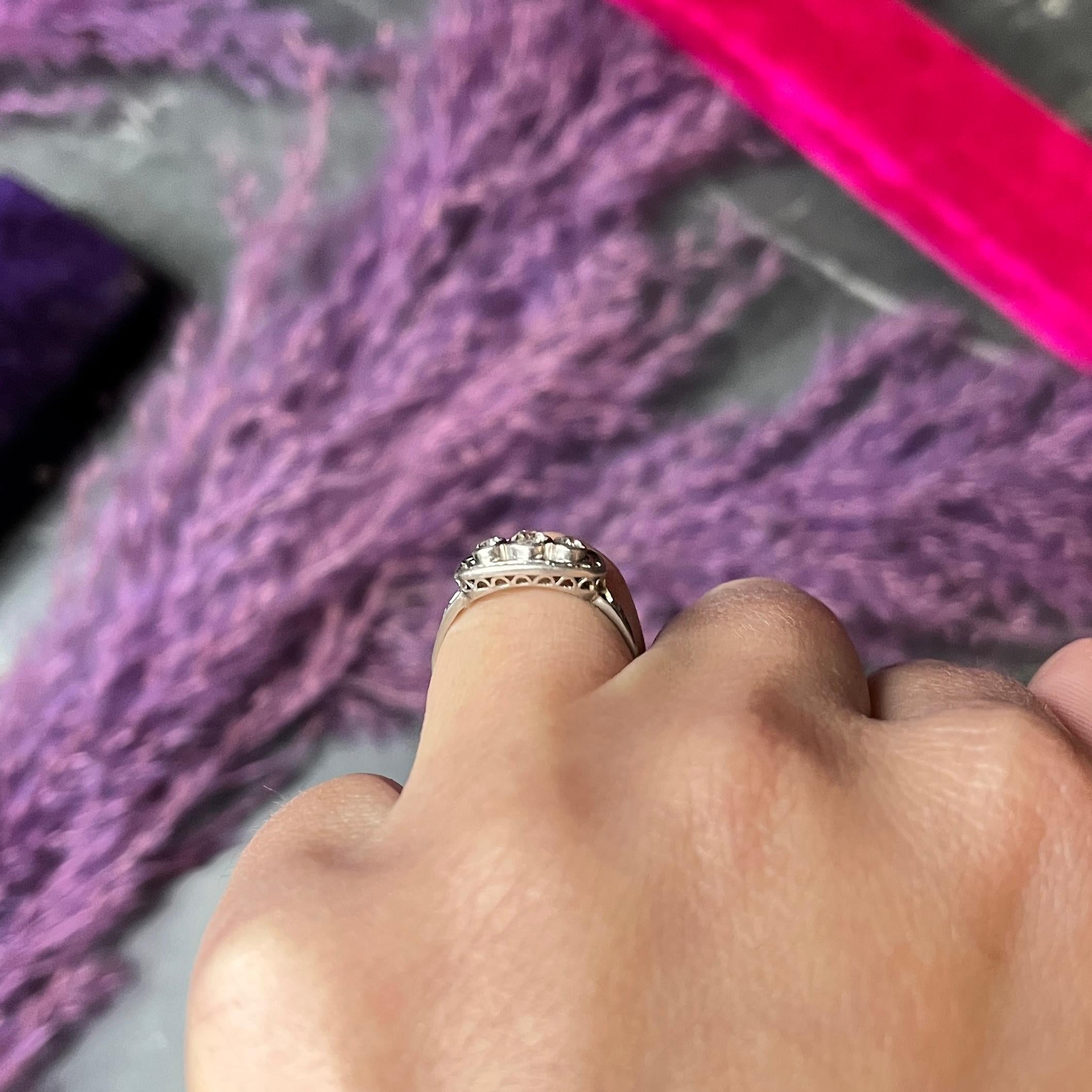 1910 Edwardian 0.27 Carat Old Mine Diamond Antique Three Stone Band Ring 6