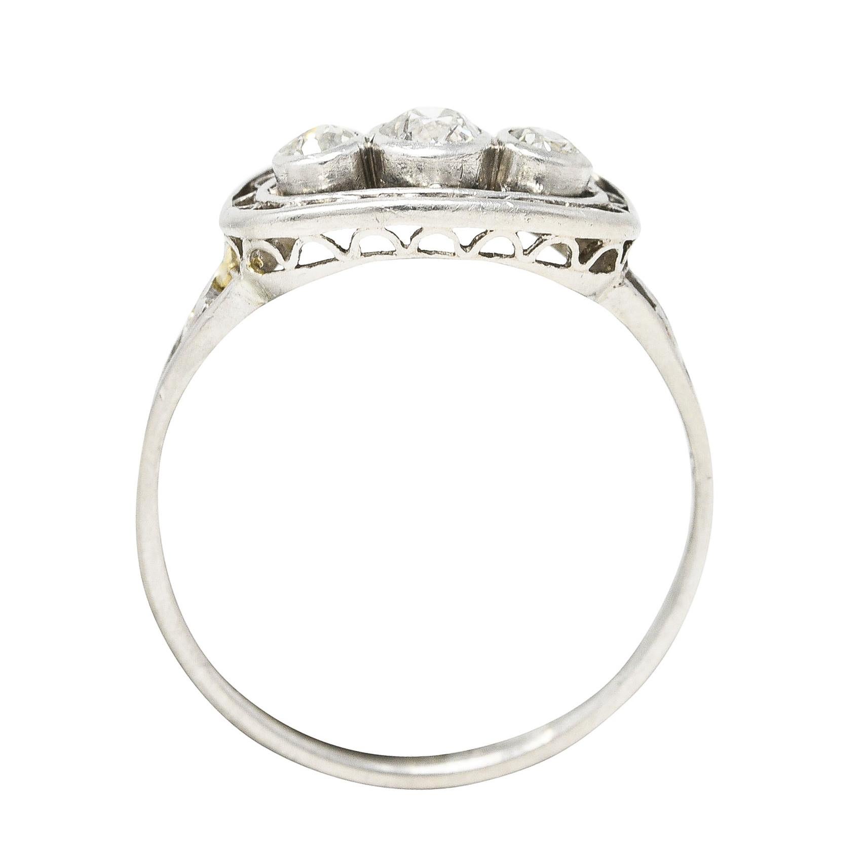 1910 Edwardian 0.27 Carat Old Mine Diamond Antique Three Stone Band Ring 2