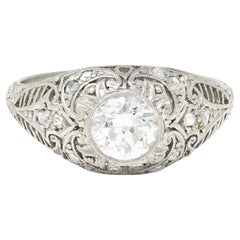 1910 Edwardian 0.81 Carat Old European Diamond Platinum Bombé Antique Engagement