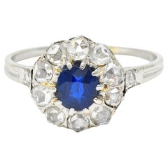 1910 Edwardian 1.15 Carat Sapphire Rose Cut Diamond Platinum 18 Karat Gold Ring