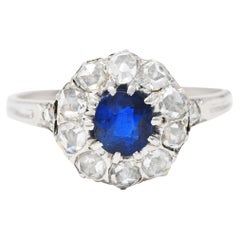 1910 Edwardian 1.15 Carat Sapphire Rose Cut Diamond Platinum 18 Karat Gold Ring