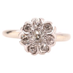 Antique 1910 Edwardian 14K White Gold .50cttw Old Mine Diamond Floral Engagement Ring