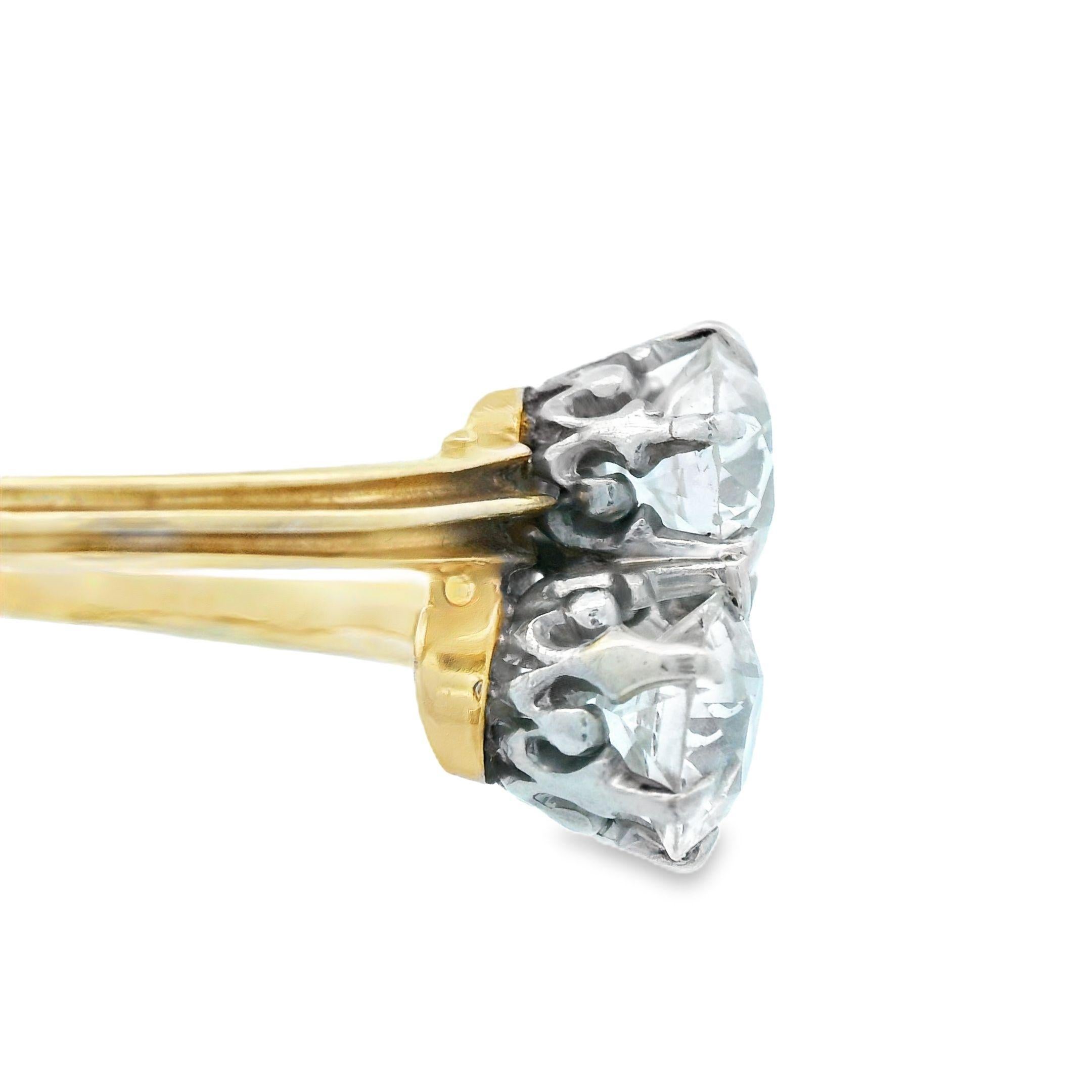 1910 Edwardian 14k Yellow and Platinum Gold Toi et Moi 2 Carat Diamond Ring In Good Condition For Sale In Lexington, KY