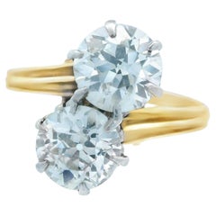 1910 Edwardian 14k Yellow and Platinum Gold Toi et Moi 2 Carat Diamond Ring