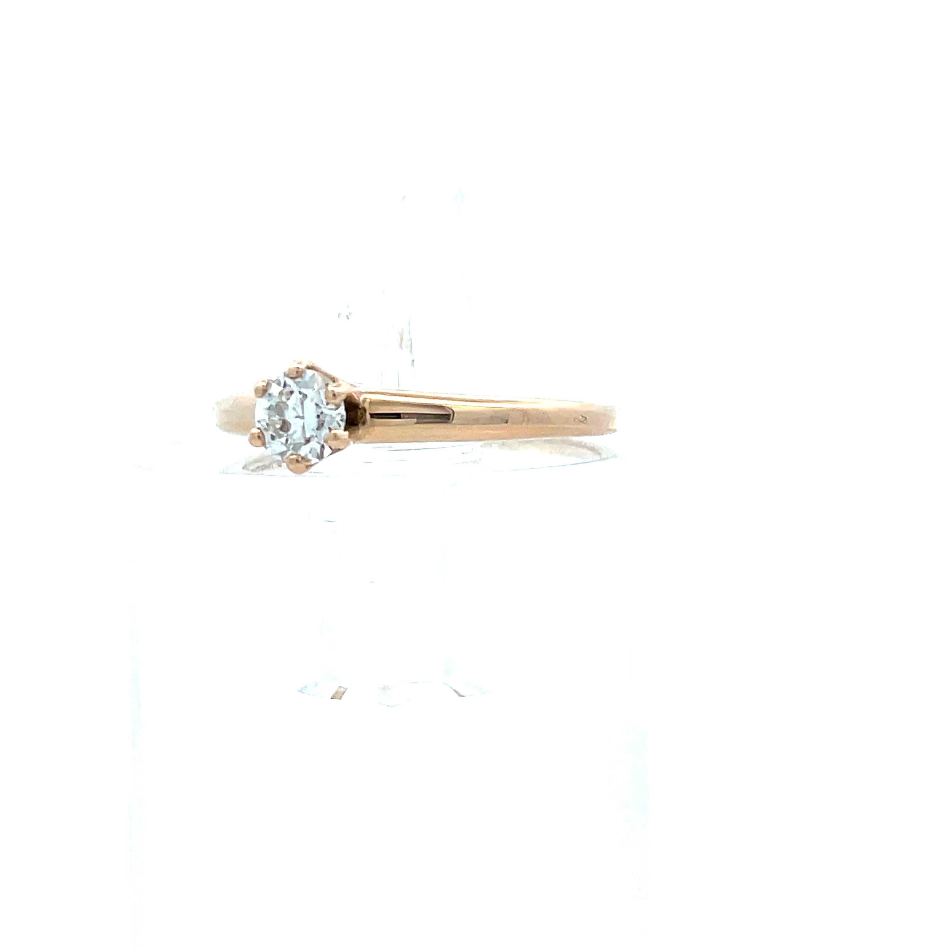 Round Cut 1910 Edwardian 14K Yellow Gold Diamond Solitaire Ring Signed Marshall Field  For Sale
