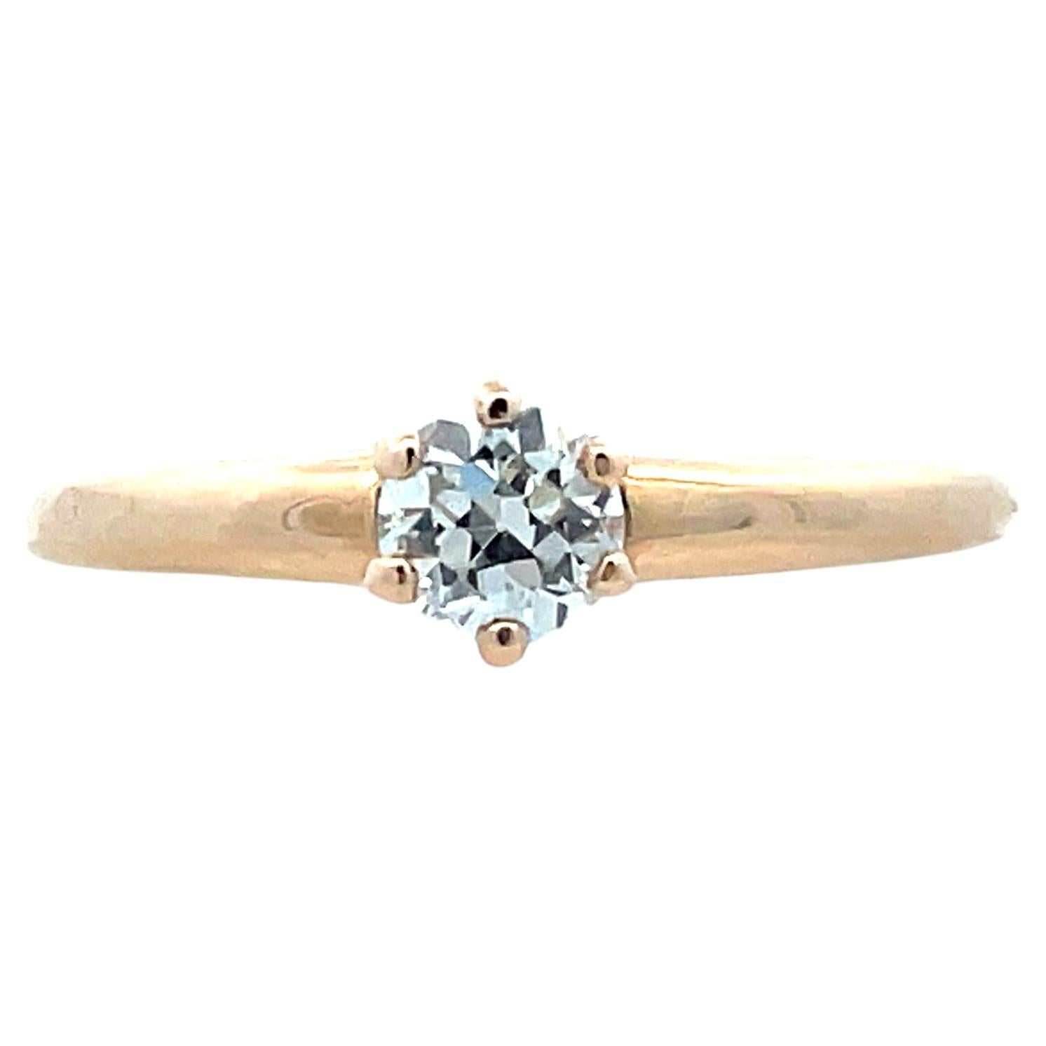 1910 Edwardian 14K Yellow Gold Diamond Solitaire Ring Signed Marshall Field  For Sale