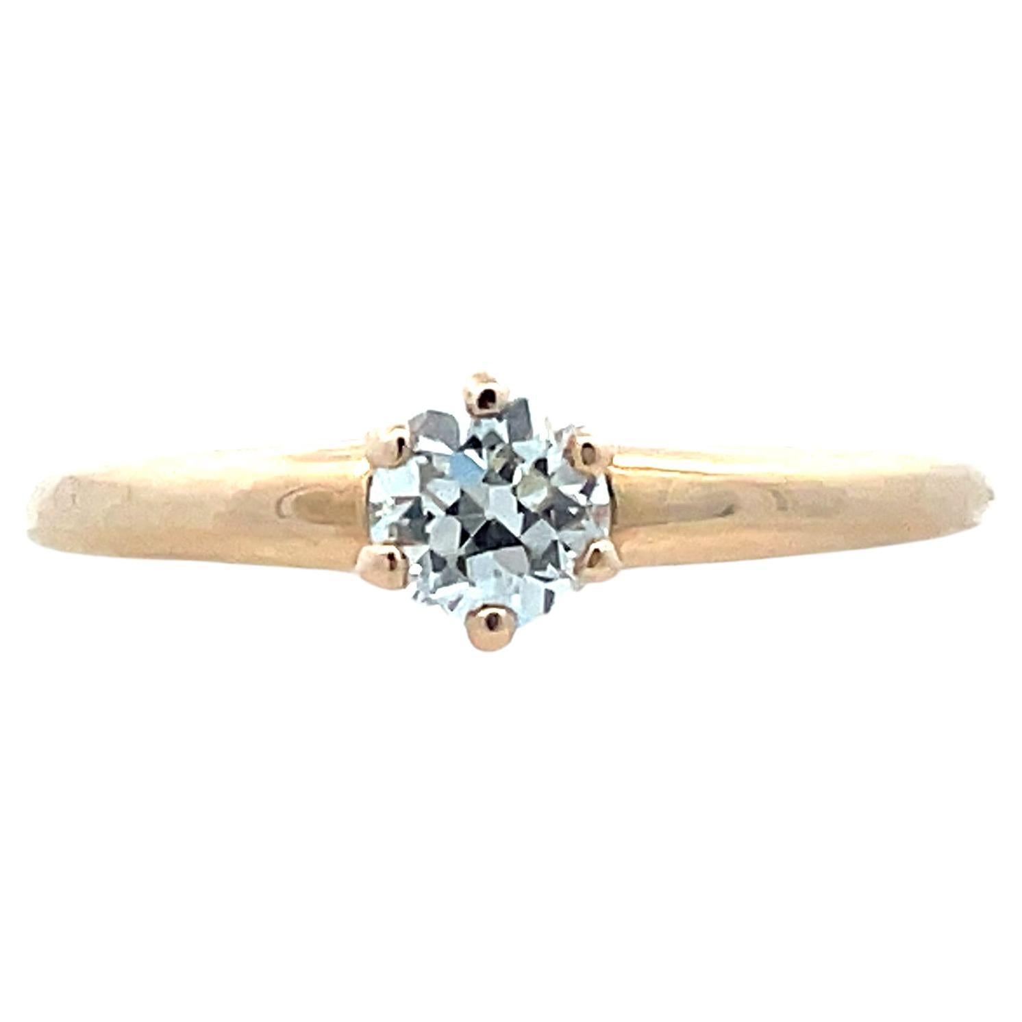 1910 Edwardian 14K Yellow Gold Diamond Solitaire Ring Signed Marshall Field