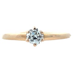 Bague solitaire édouardienne de 1910 en or jaune 14 carats avec diamants signée Marshall Field