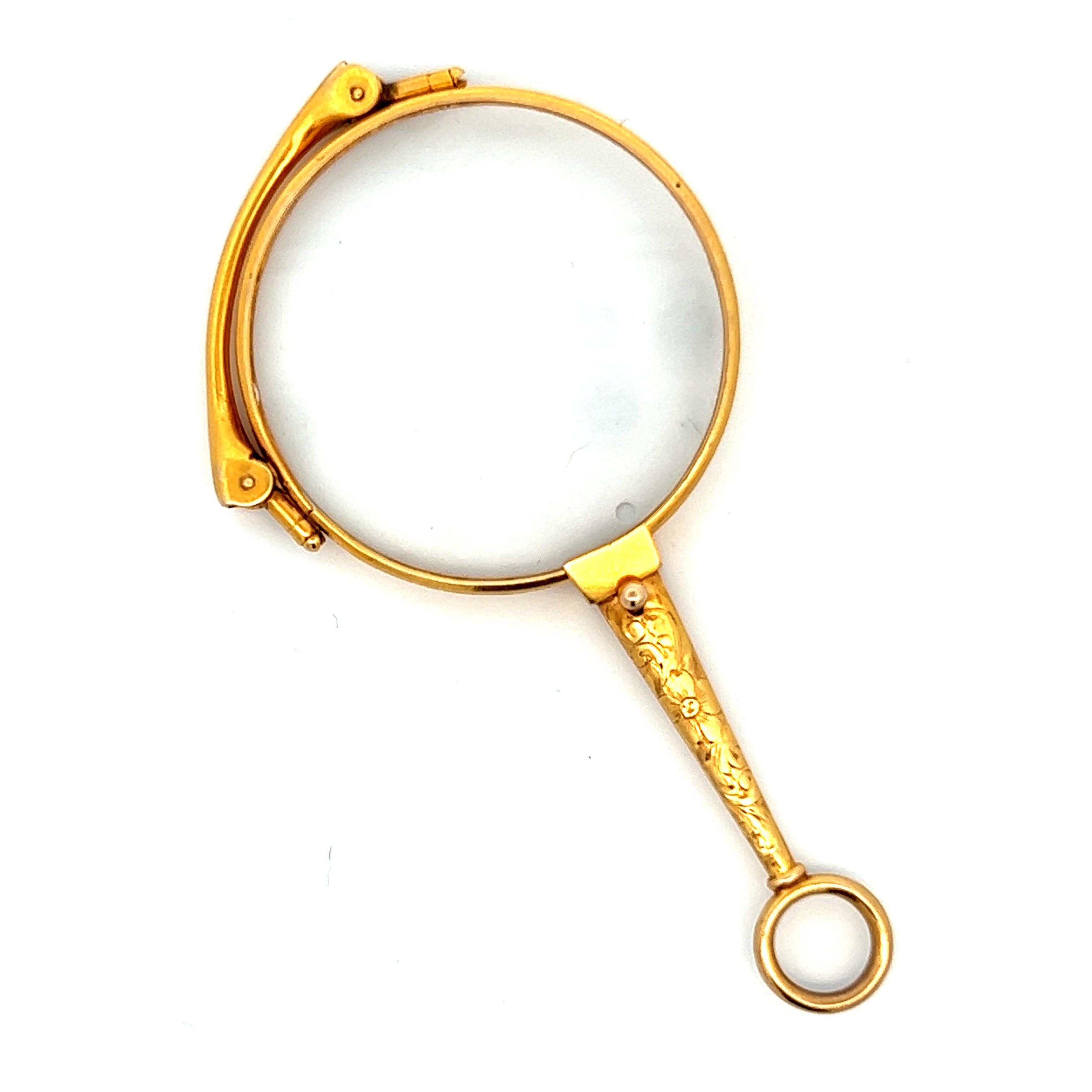 This amazing collectors item is an Edwardian 14k yellow gold engraved Lorgnette from 1910. What makes this item so special is its incredible condition for its age, as well as its unique function and fashion. Not only can this lorgnette make a