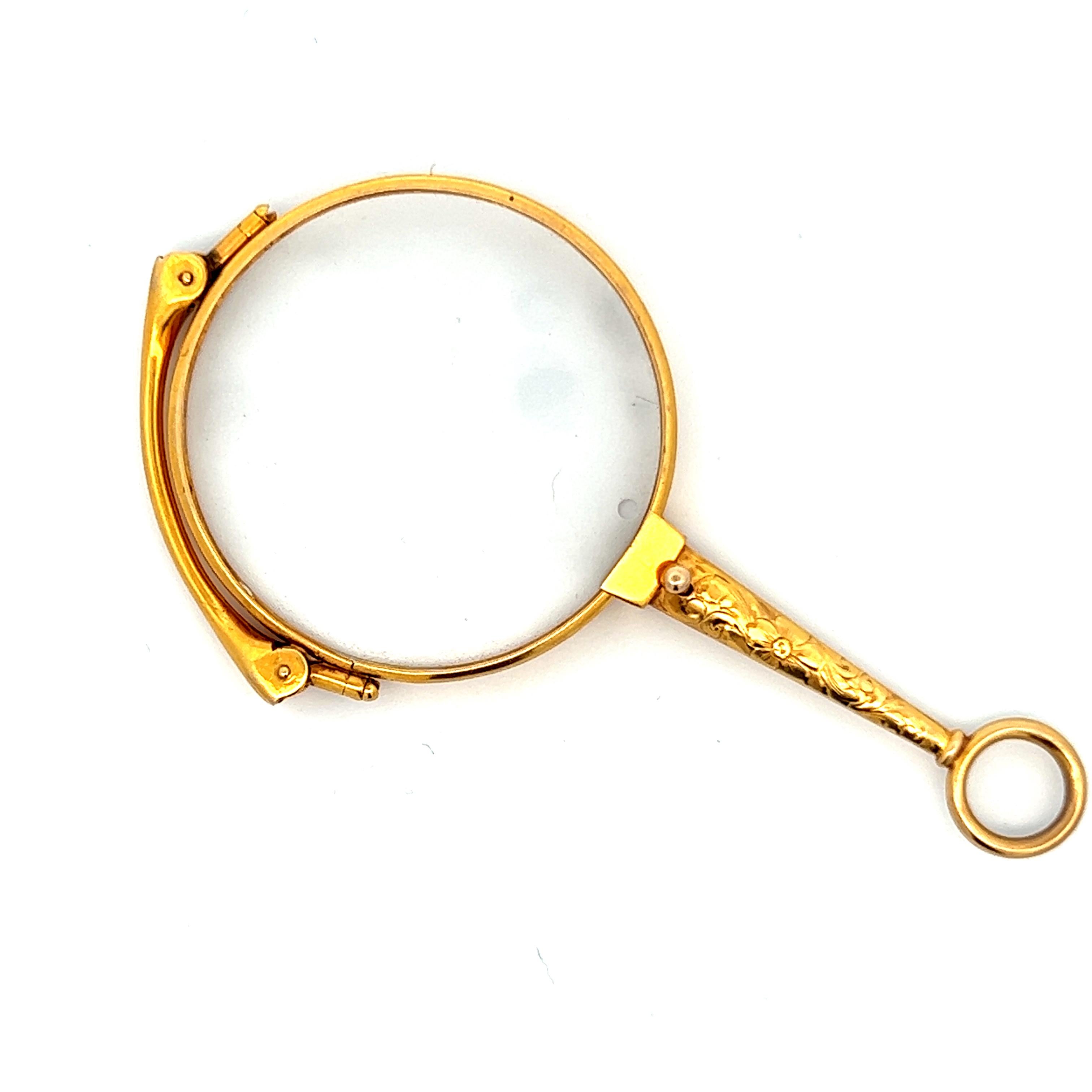 1910 Edwardian 14K Yellow Gold Engraved Functional Lorgnette  In Excellent Condition In Lexington, KY