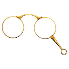 Lorgnette édouardienne en or jaune 14 carats gravée fonctionnelle, 1910 