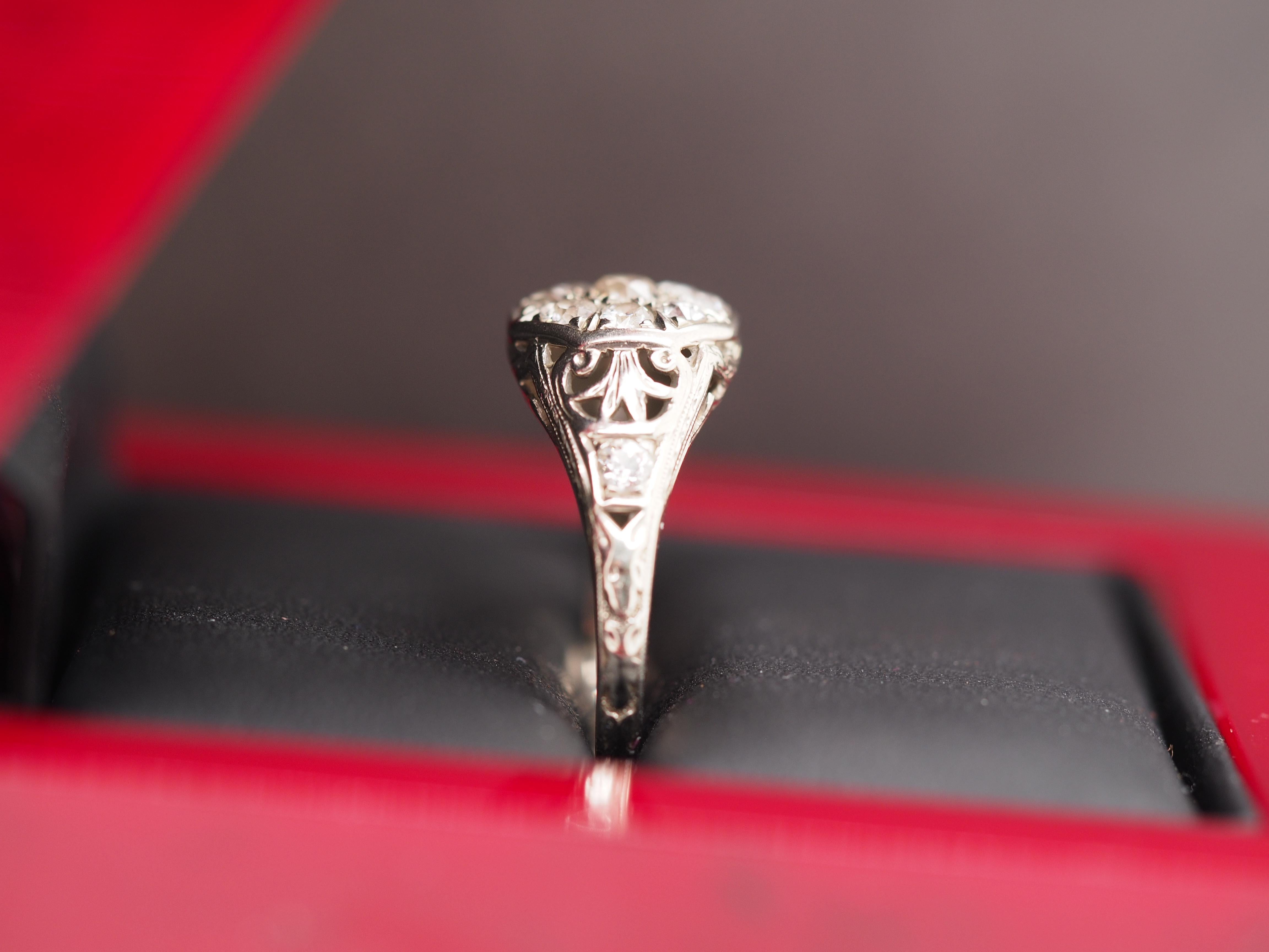 1910 Edwardian 18K White Gold/Platinum .75cttw Old Mine Diamond Engagement Ring For Sale 1