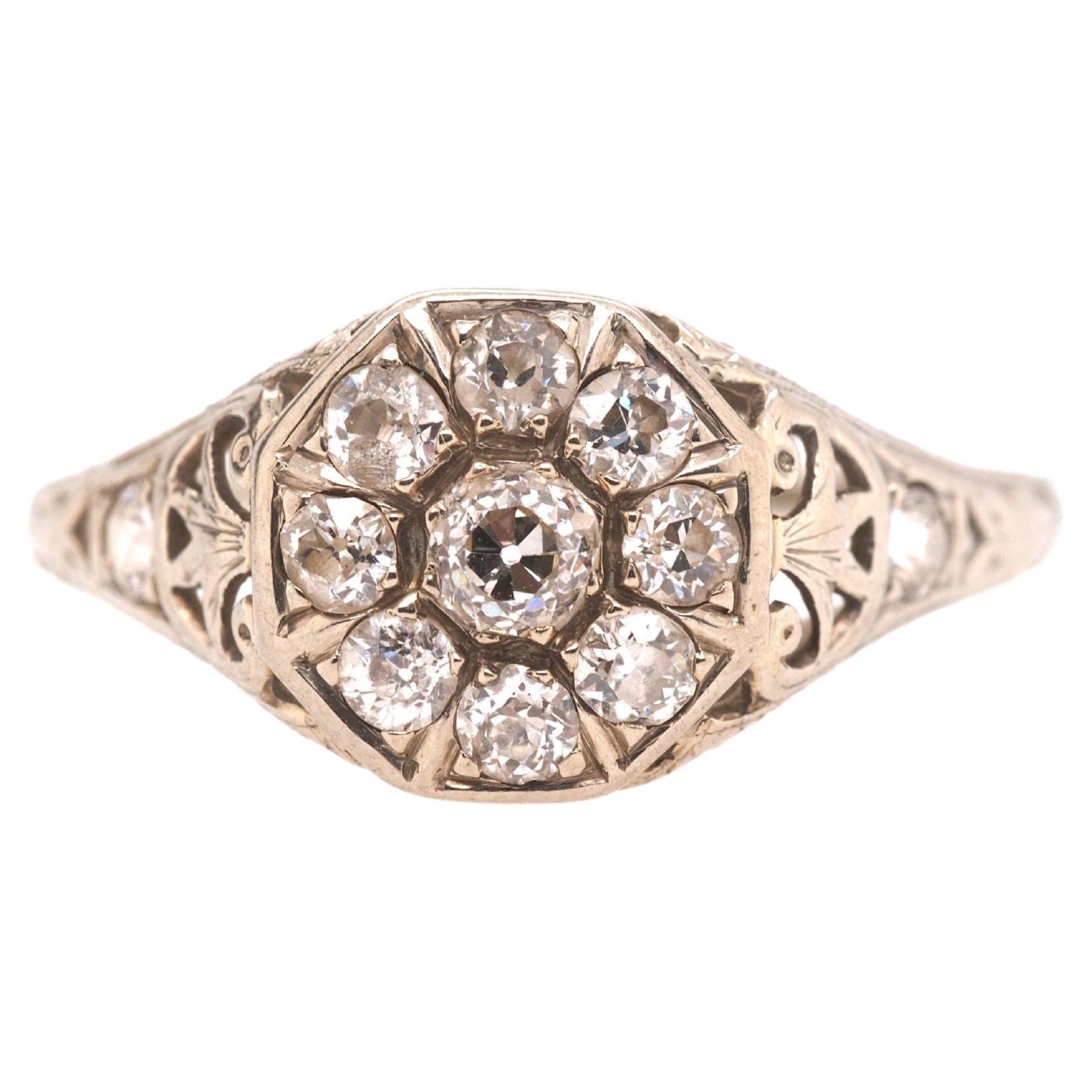 1910 Edwardian 18K White Gold/Platinum .75cttw Old Mine Diamond Engagement Ring For Sale