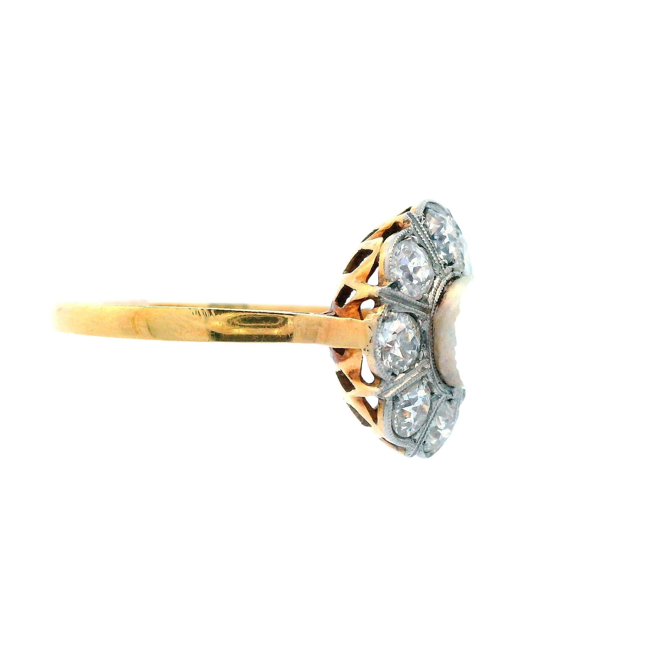 1910 Edwardian 18K Yellow Gold ov Platinum Natural Pearl & Diamond Ring For Sale 5