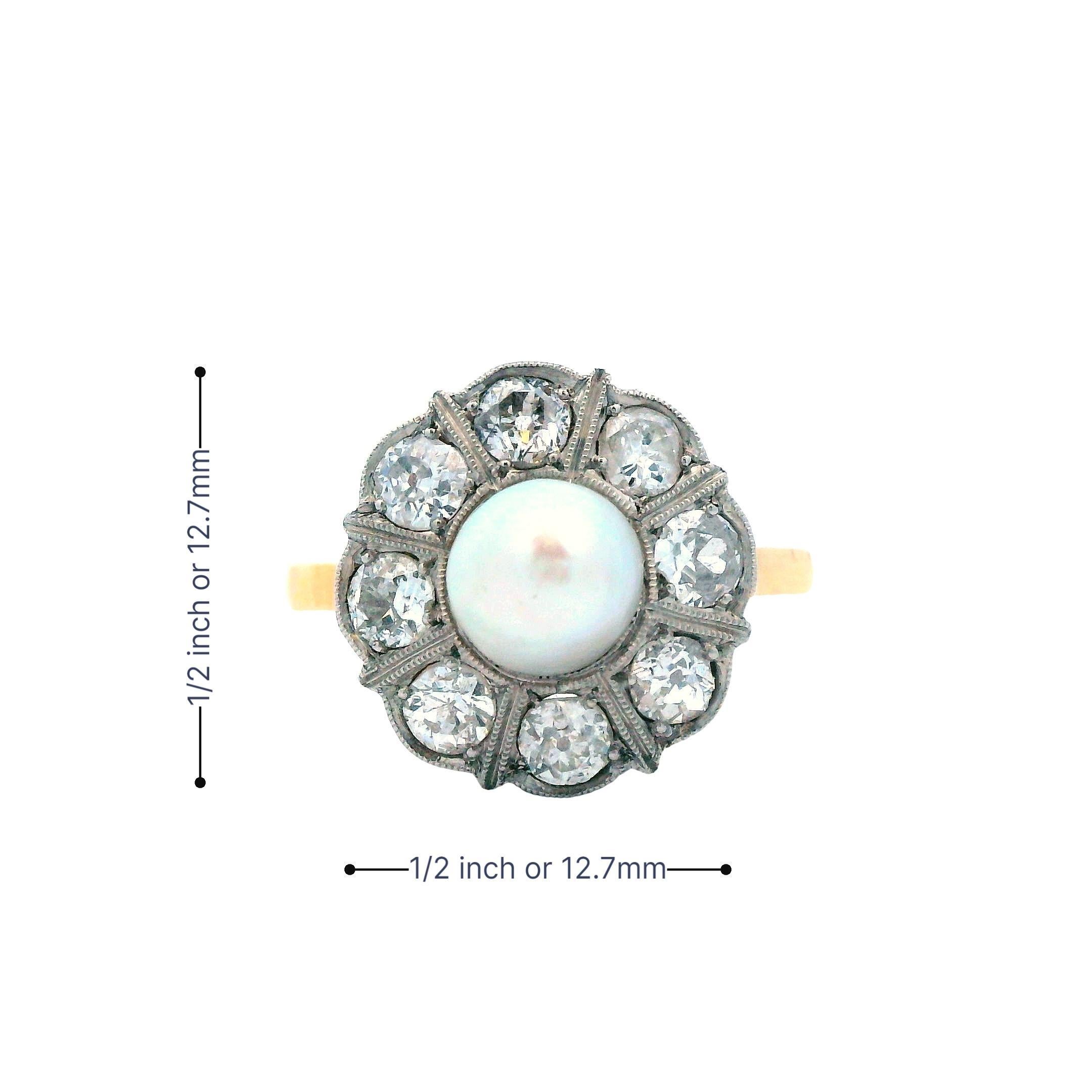 1910 Edwardian 18K Yellow Gold ov Platinum Natural Pearl & Diamond Ring For Sale 6