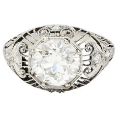 1910 Edwardian 2.45 Carats Old European Diamond Platinum Bombe Engagement Ring