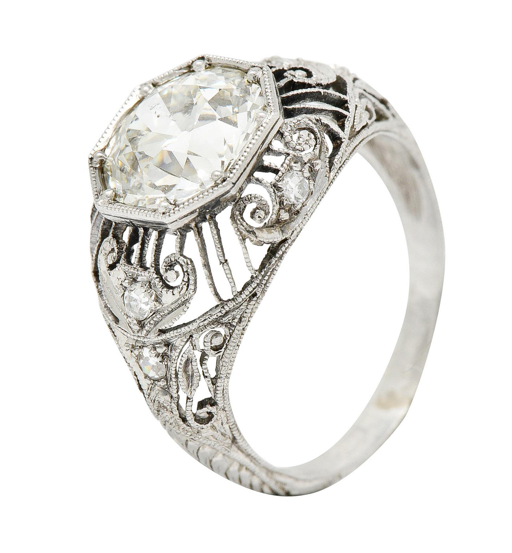 1910 Edwardian 2.45 Carats Old European Diamond Platinum Bombe Engagement Ring 2