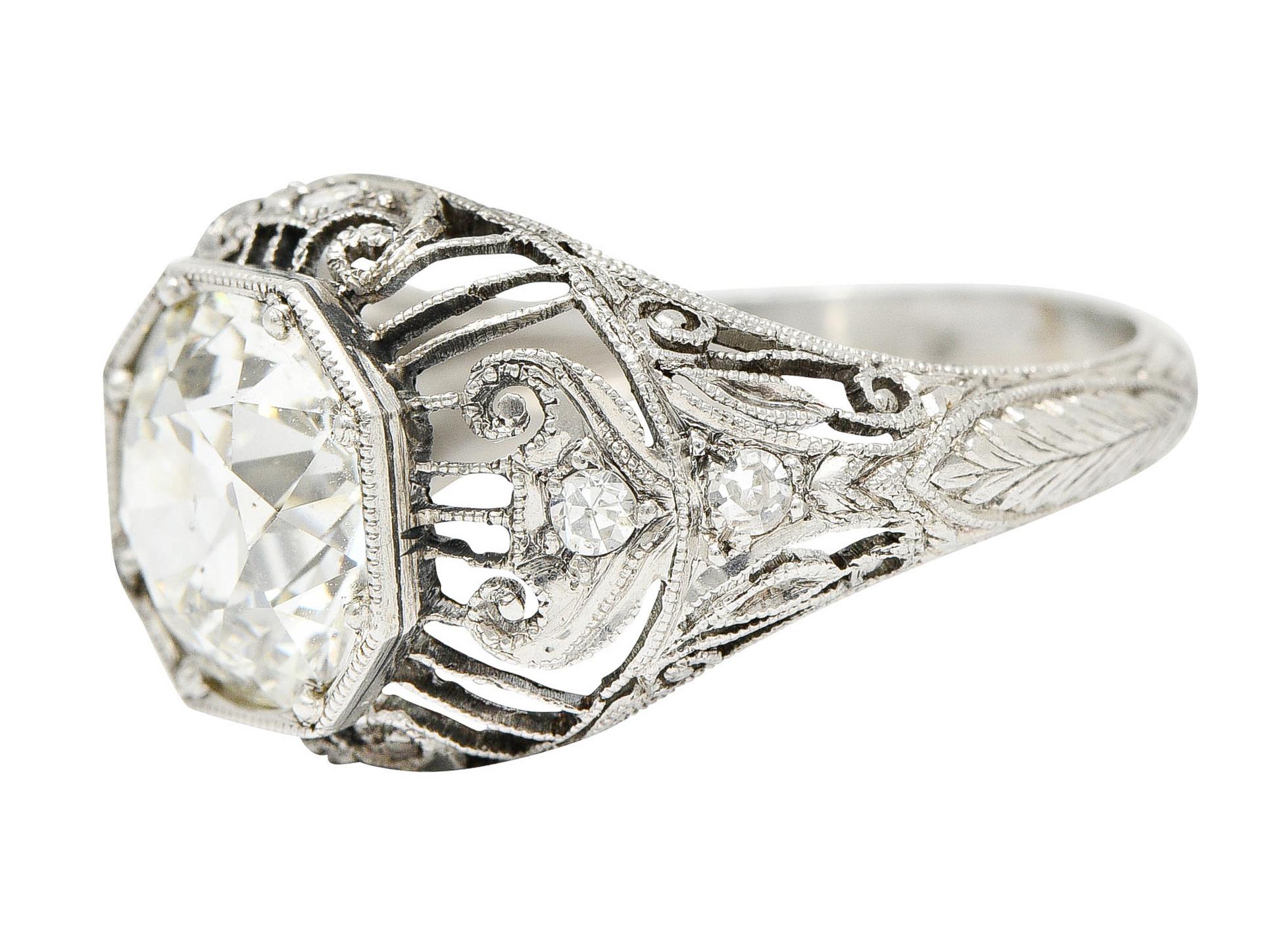 Old European Cut 1910 Edwardian 2.45 Carats Old European Diamond Platinum Bombe Engagement Ring