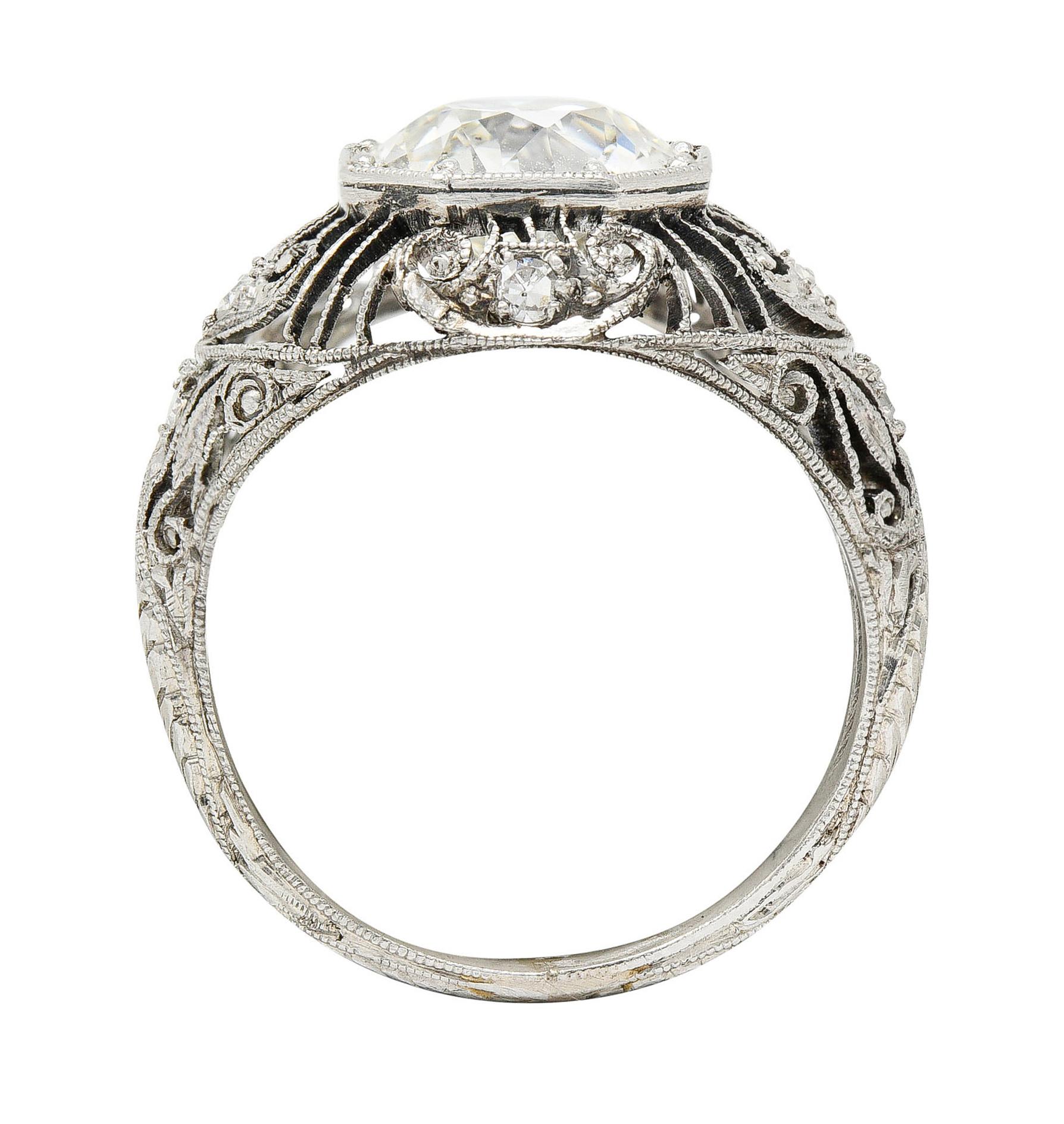 1910 Edwardian 2.45 Carats Old European Diamond Platinum Bombe Engagement Ring In Excellent Condition In Philadelphia, PA