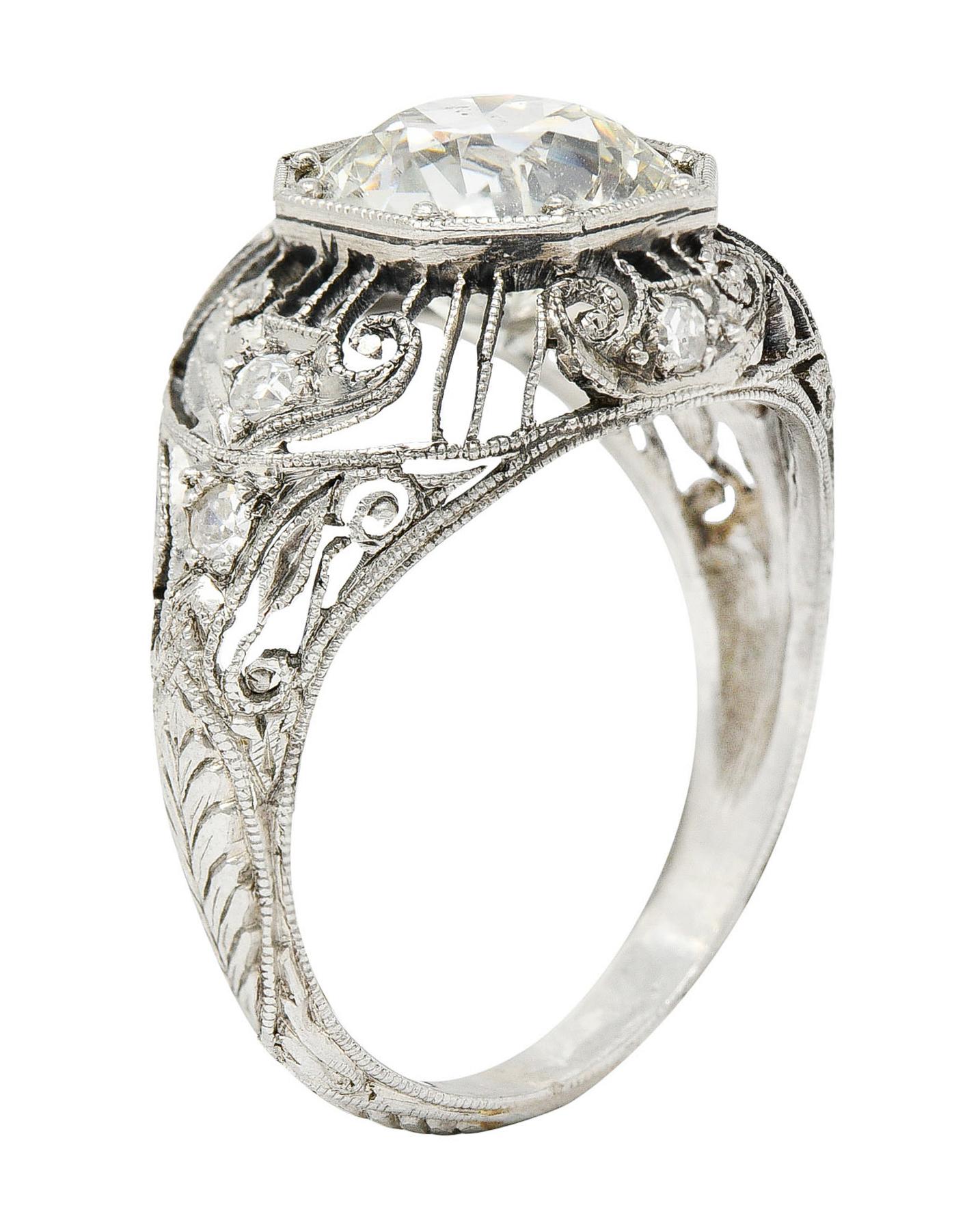 Women's or Men's 1910 Edwardian 2.45 Carats Old European Diamond Platinum Bombe Engagement Ring