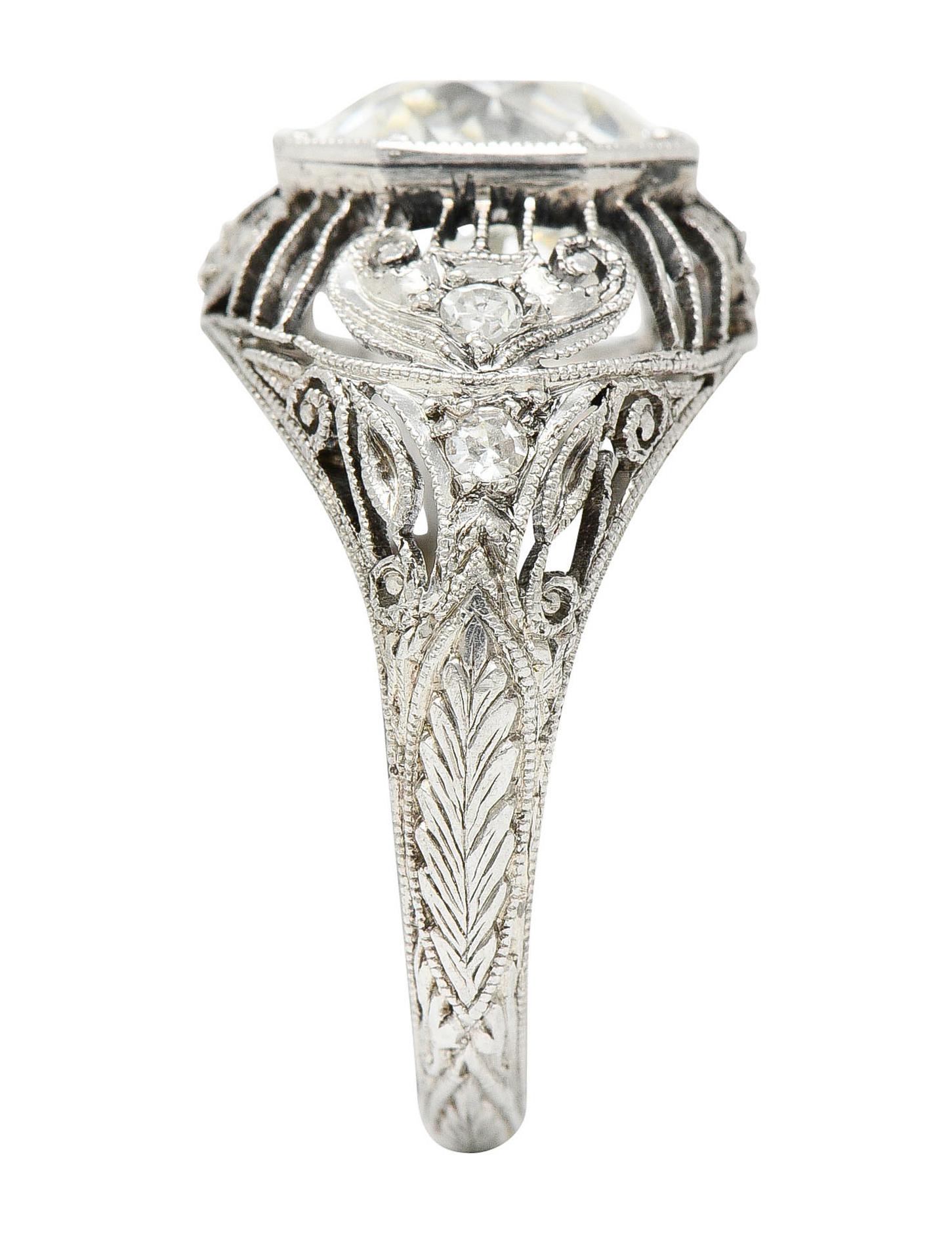 1910 Edwardian 2.45 Carats Old European Diamond Platinum Bombe Engagement Ring 1