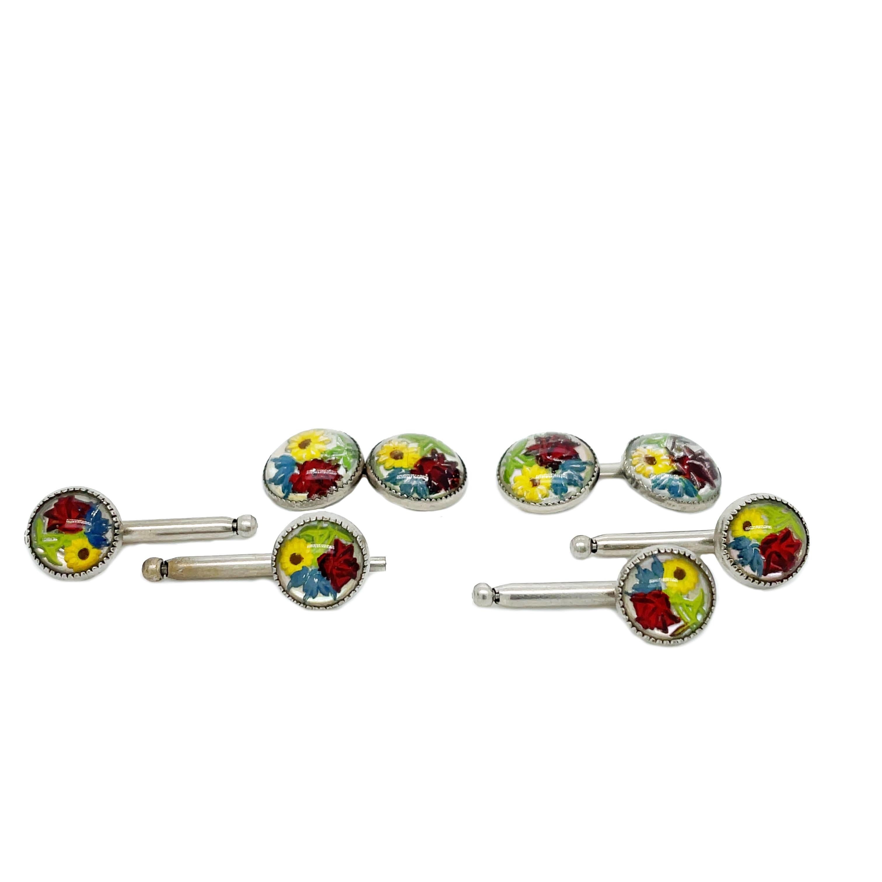 1910 Edwardian 8 Piece Pressed Glass Cufflink Stud Set In Excellent Condition For Sale In Lexington, KY