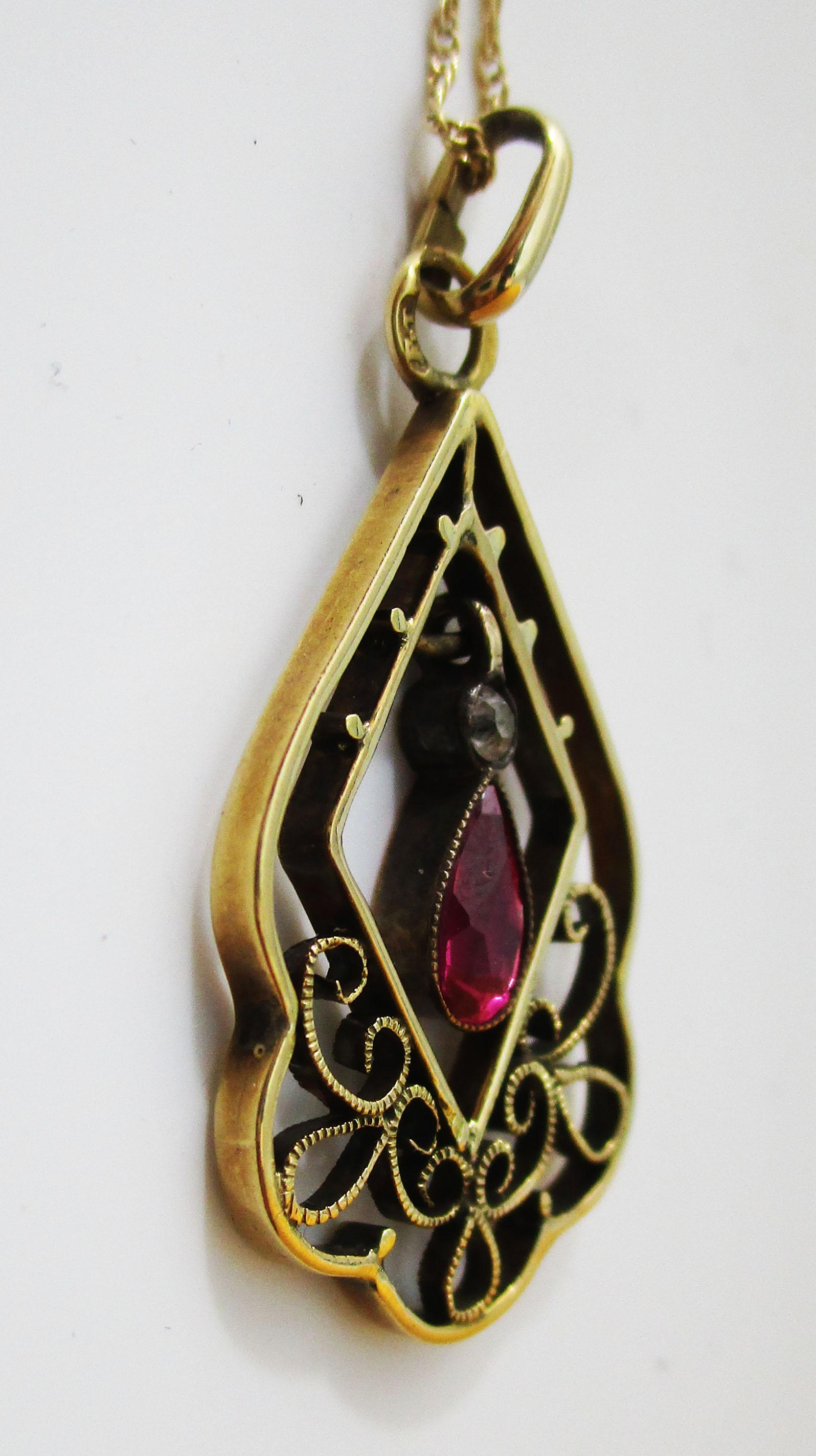 1910 Edwardianischer österreichischer 14 Karat Gold Rubin-Diamant-Anhänger 1
