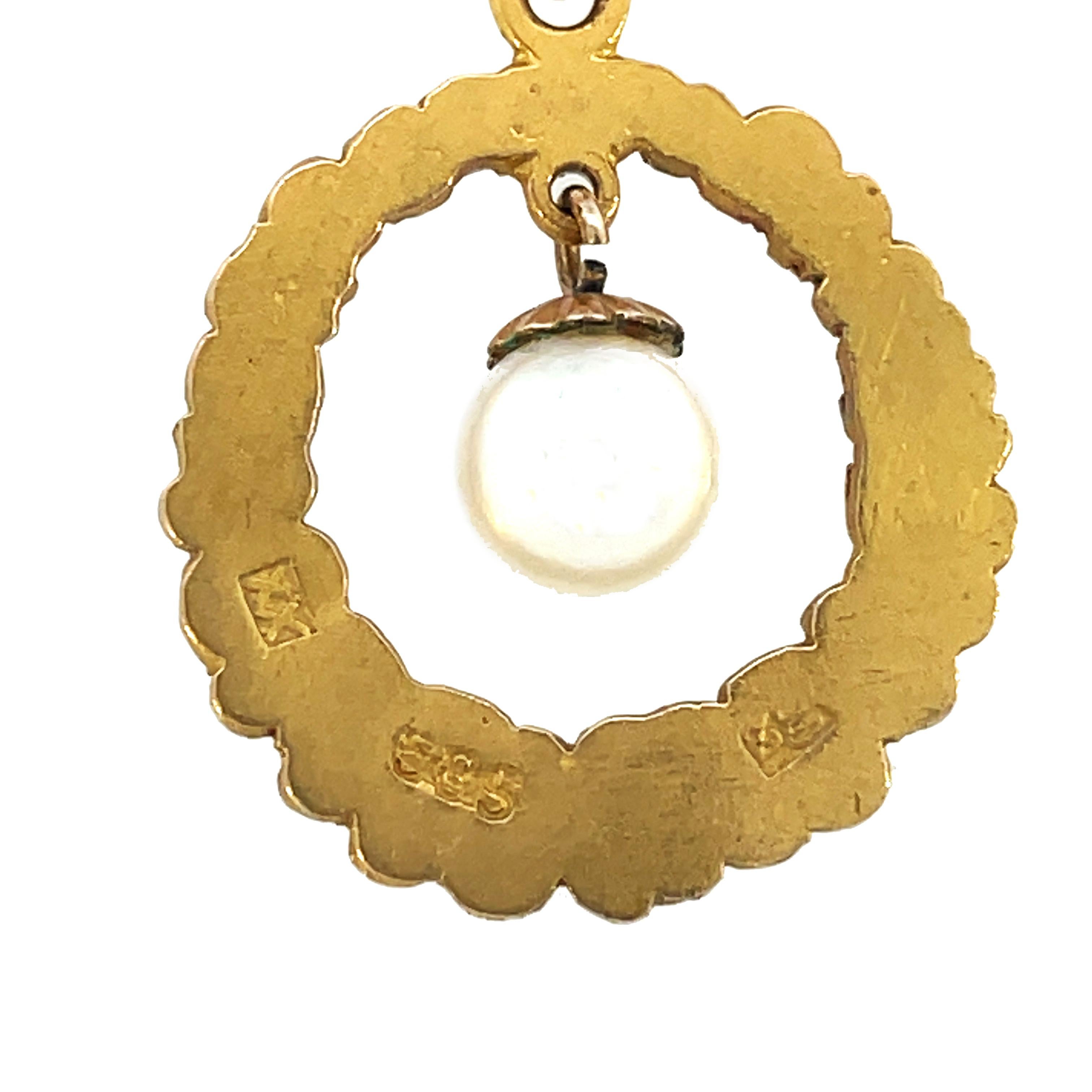 Pendentif autrichien édouardien de 1910 en or jaune 14 carats, perles et roses Pour femmes en vente
