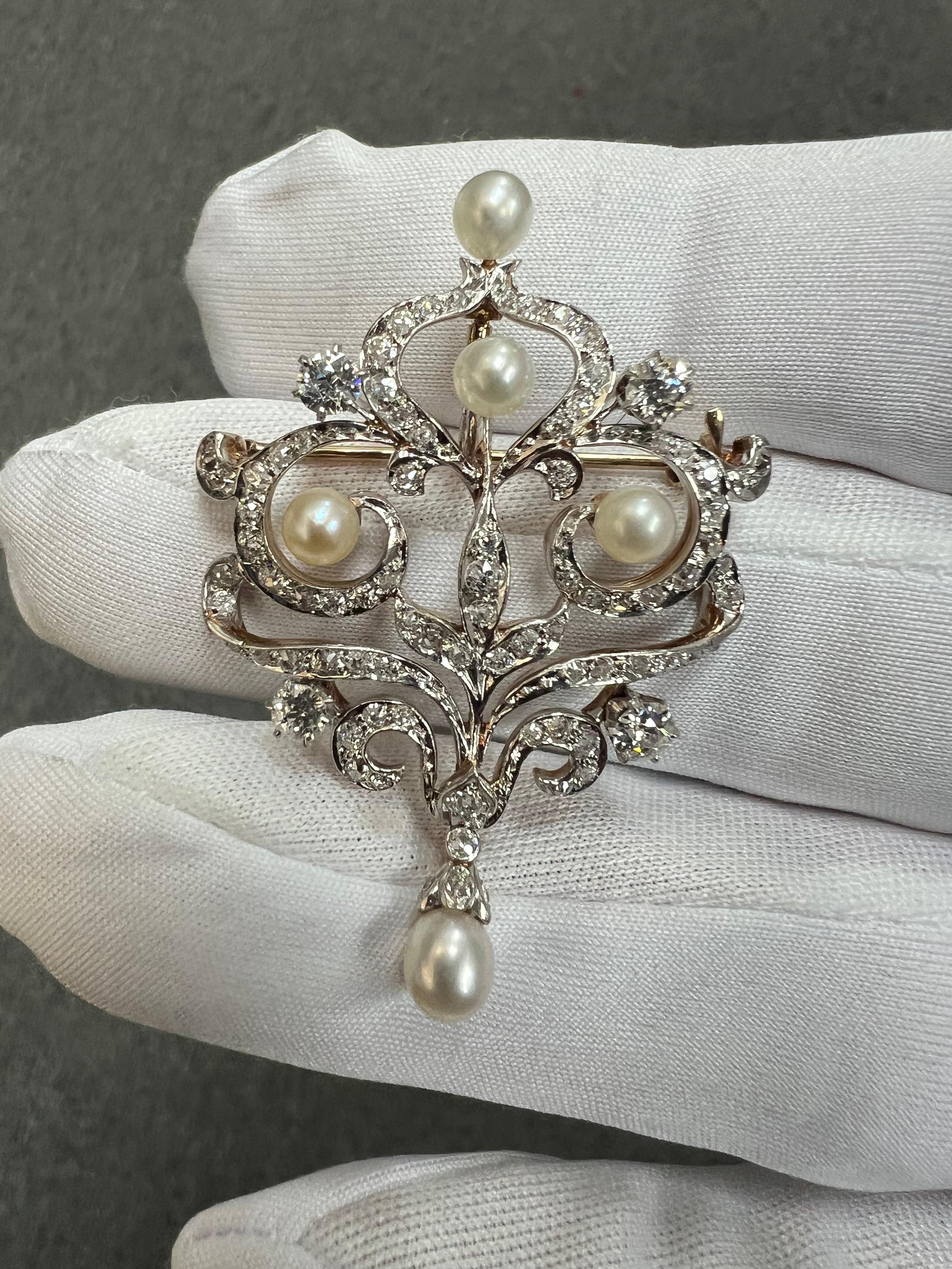 Spilla con diamante e perla del 1910 Edwardiana Ciondolo in oro e platino in vendita 5