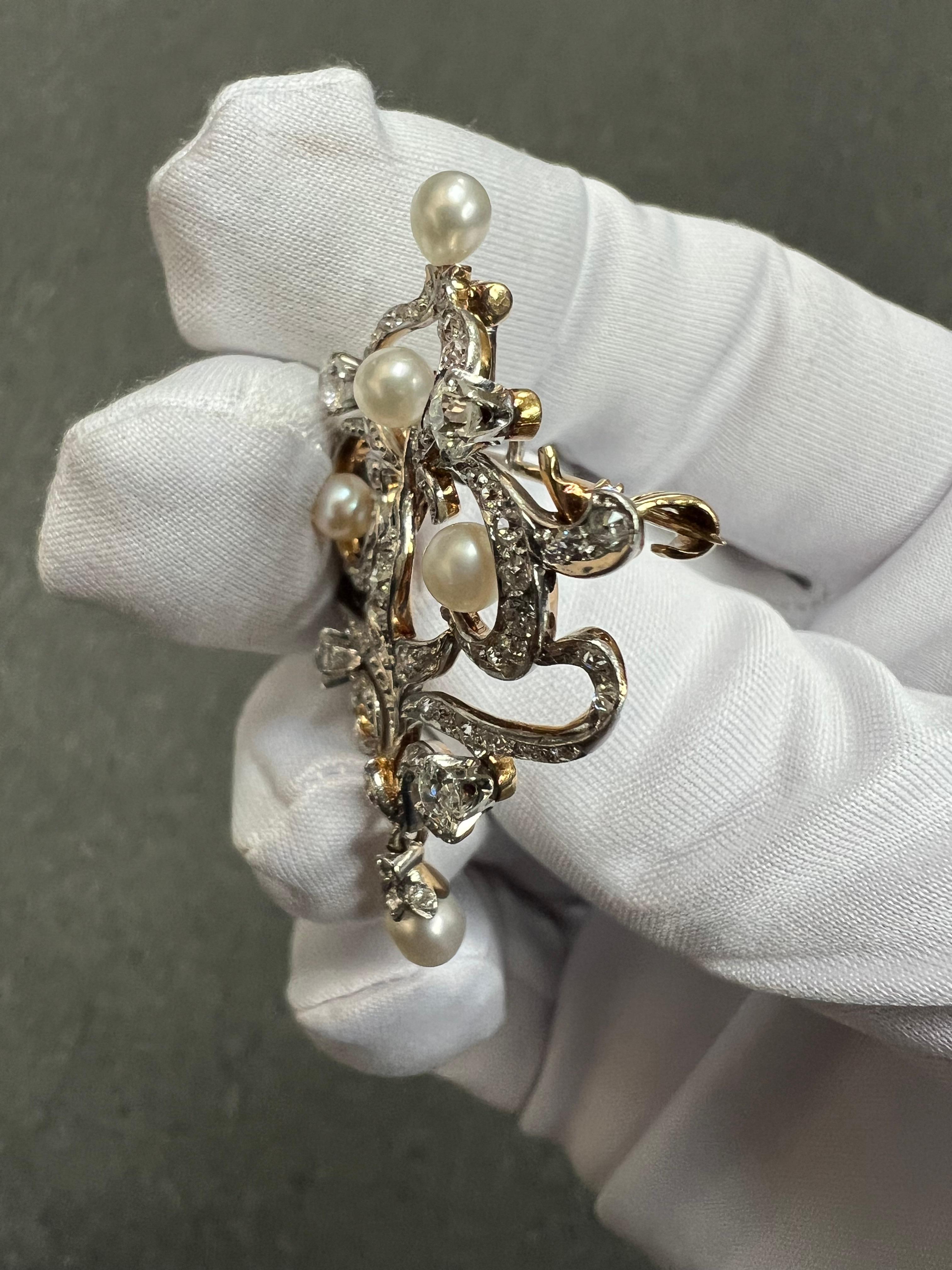 Spilla con diamante e perla del 1910 Edwardiana Ciondolo in oro e platino in vendita 8