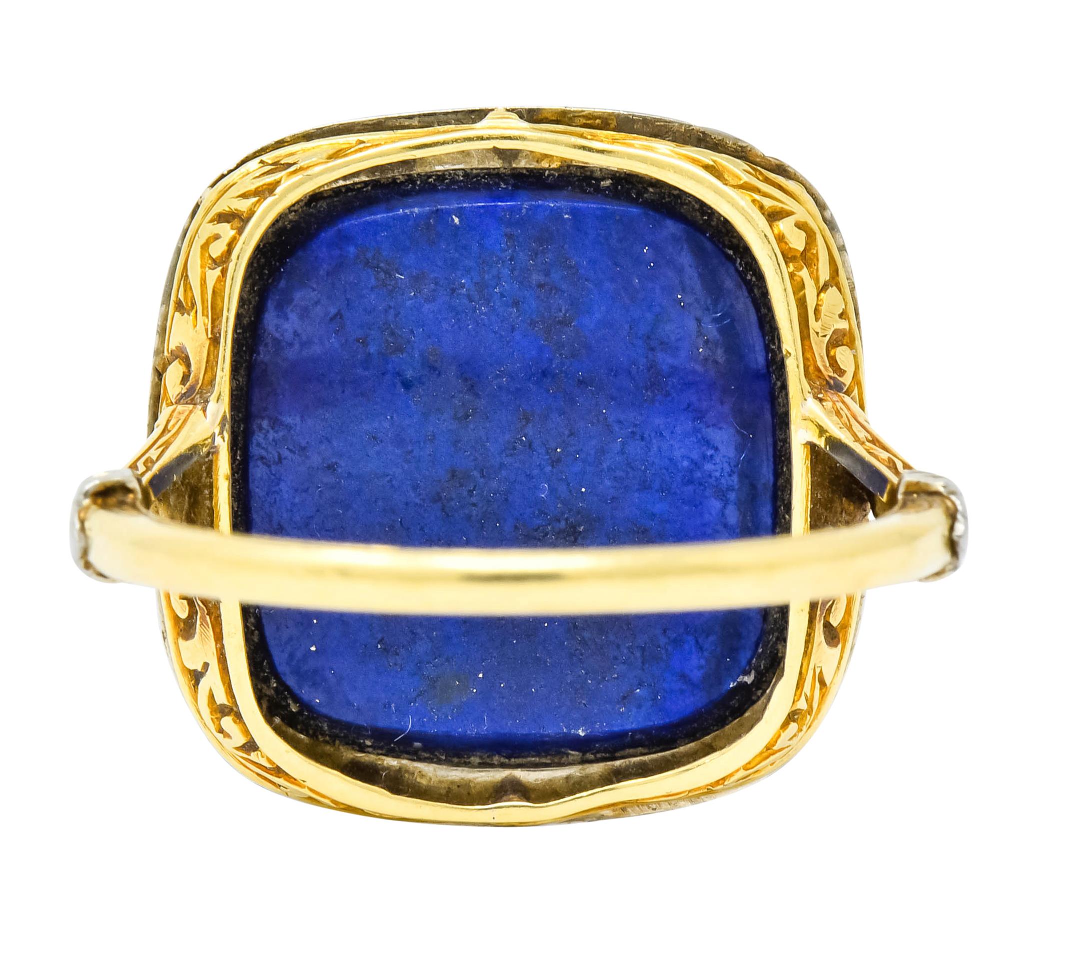 Women's or Men's 1910 Edwardian Lapis Intaglio Platinum-Topped 14 Karat Gold Signet Ring