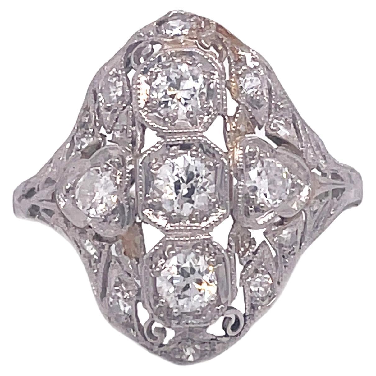 1910 Edwardian Old Mine Cut Diamond Platinum Filigree Ring