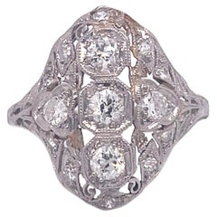1910 Edwardian Old Mine Cut Diamond Platinum Filigree Ring