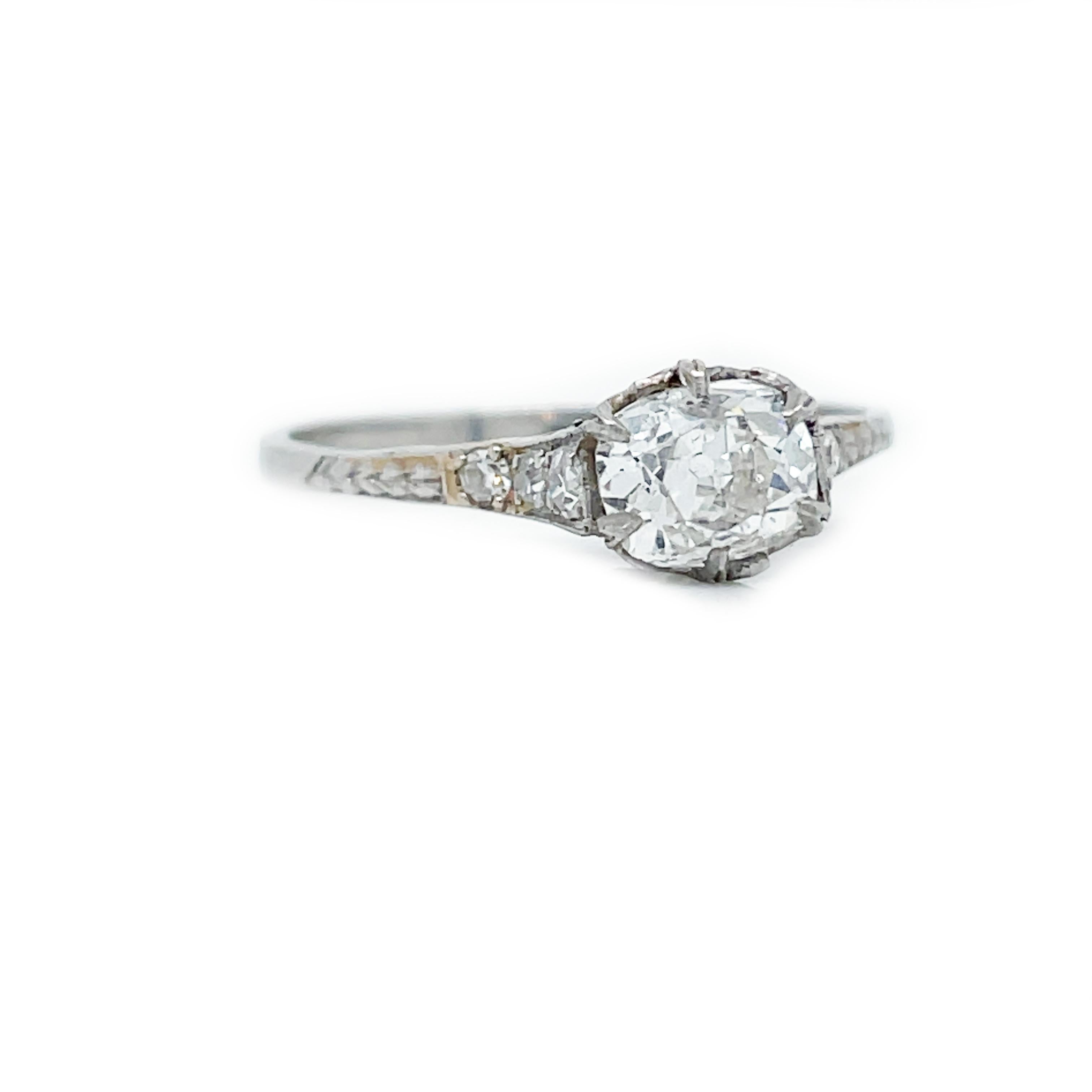 1910 Edwardian Old Mine Cut Diamond Platinum Ring In Good Condition For Sale In Lexington, KY