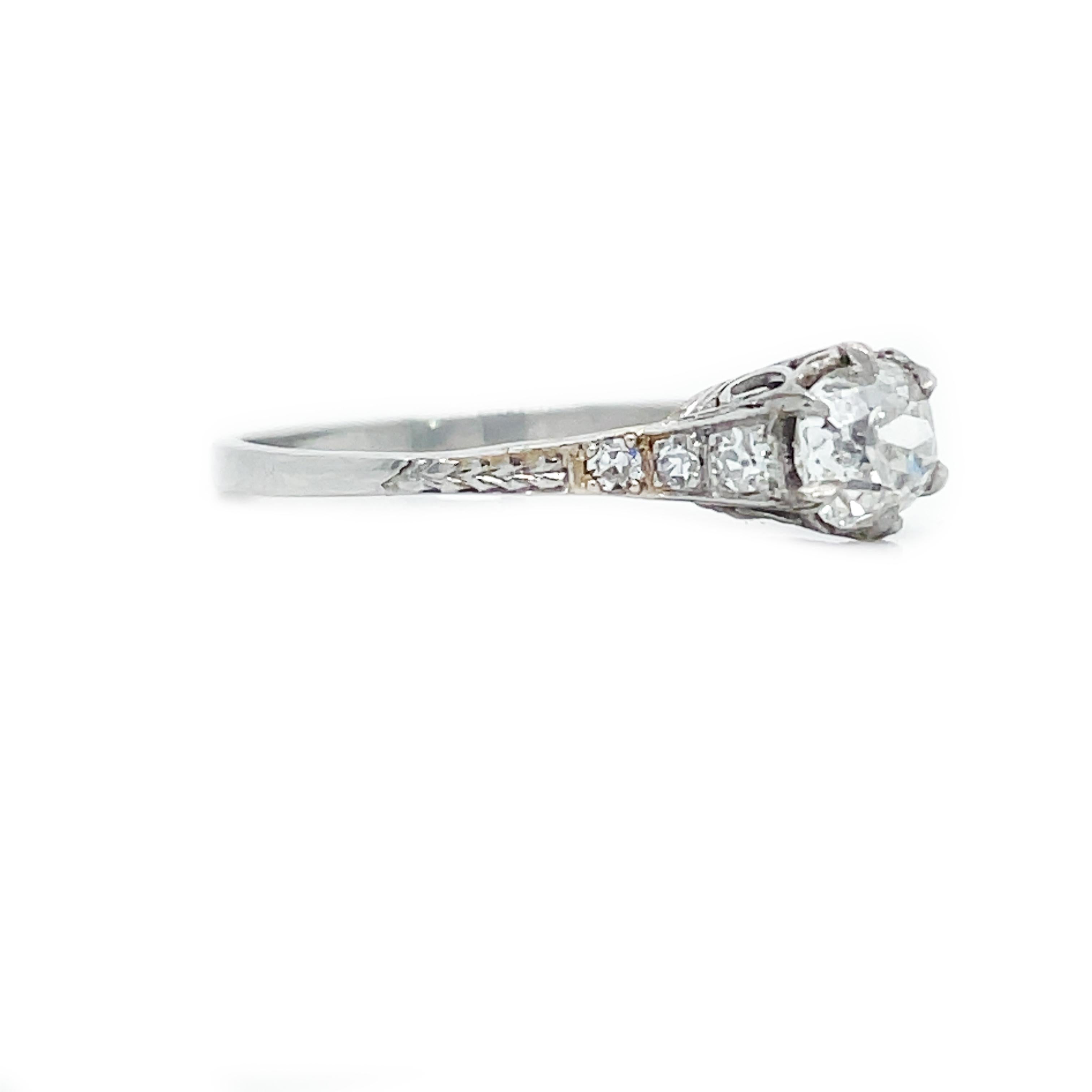 1910 Edwardian Old Mine Cut Diamond Platinum Ring For Sale 1
