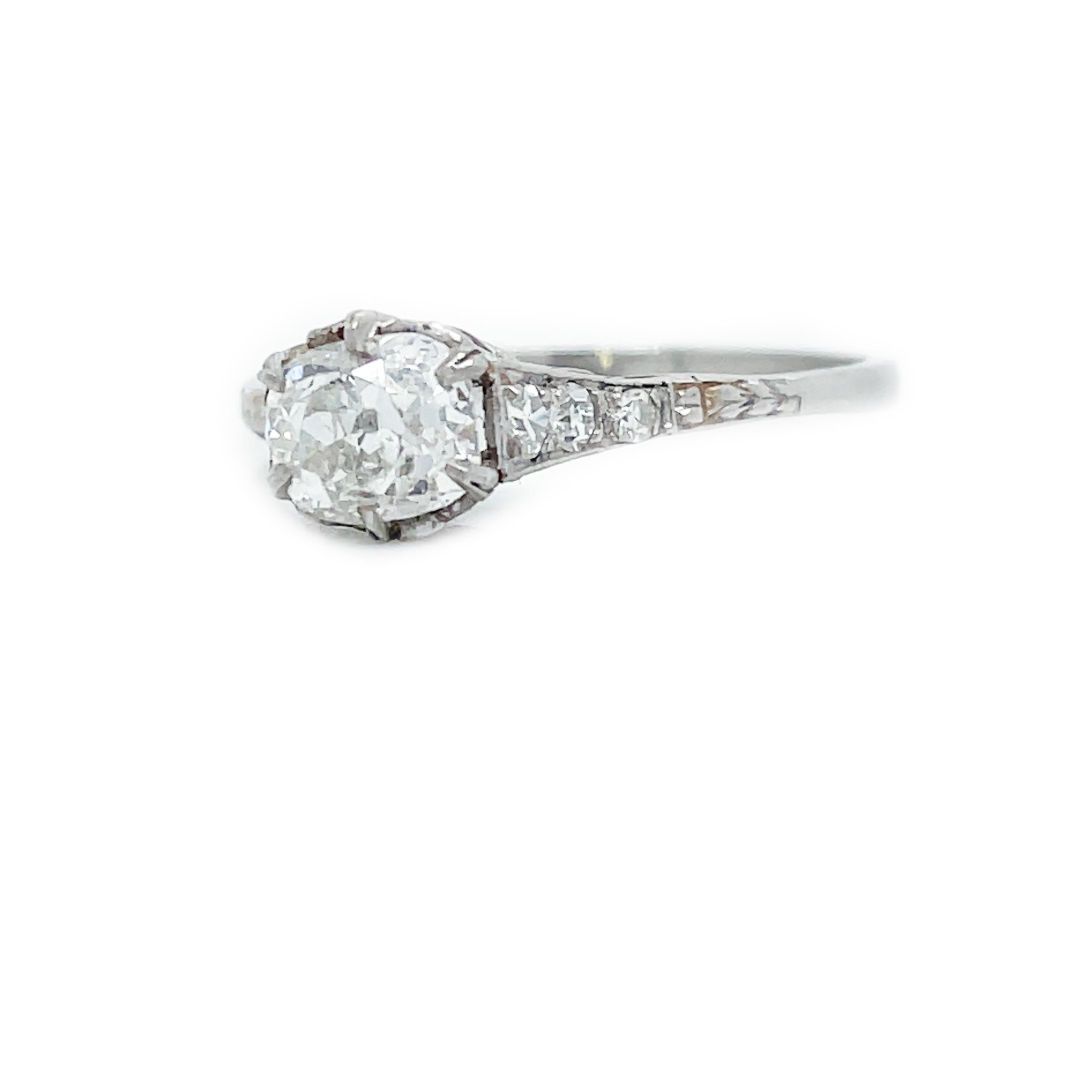 1910 Edwardian Old Mine Cut Diamond Platinum Ring For Sale 2