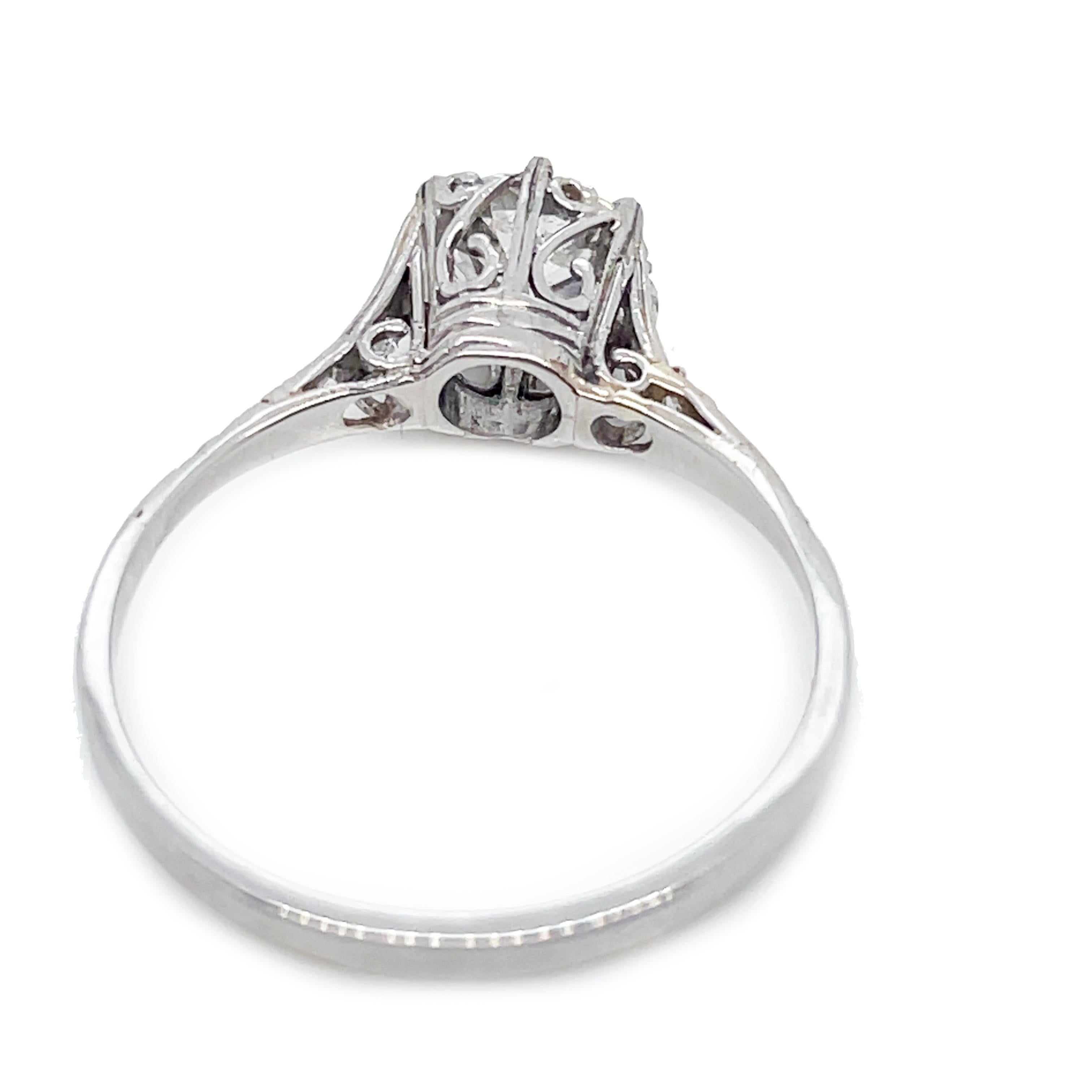 1910 Edwardian Old Mine Cut Diamond Platinum Ring For Sale 4
