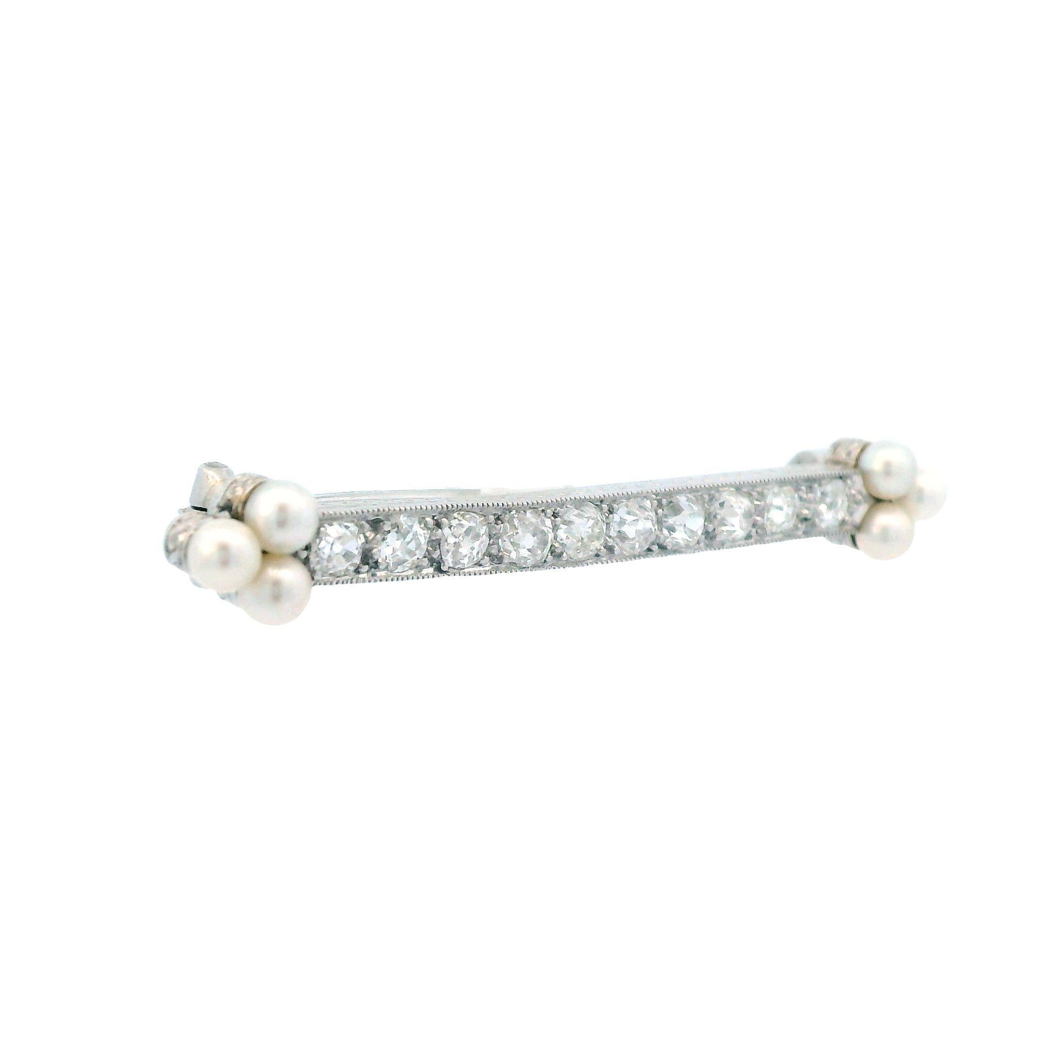 Women's 1910 Edwardian Platinum Diamond and Pearl Brooch For Sale