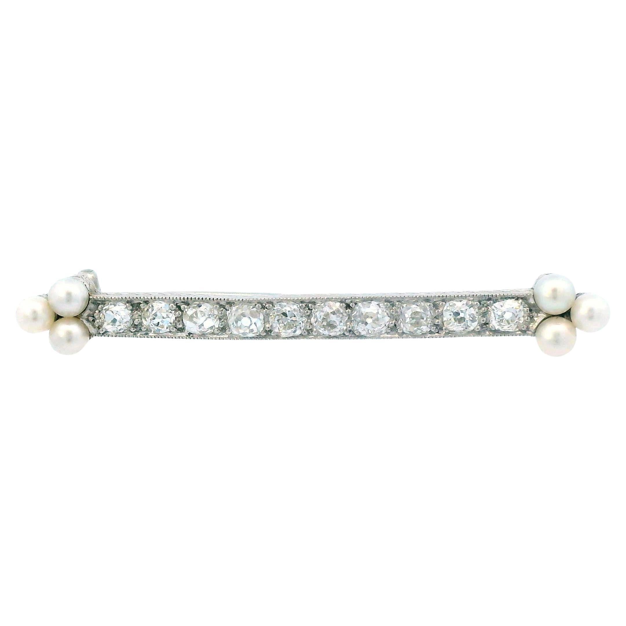 1910 Edwardian Platinum Diamond and Pearl Brooch For Sale