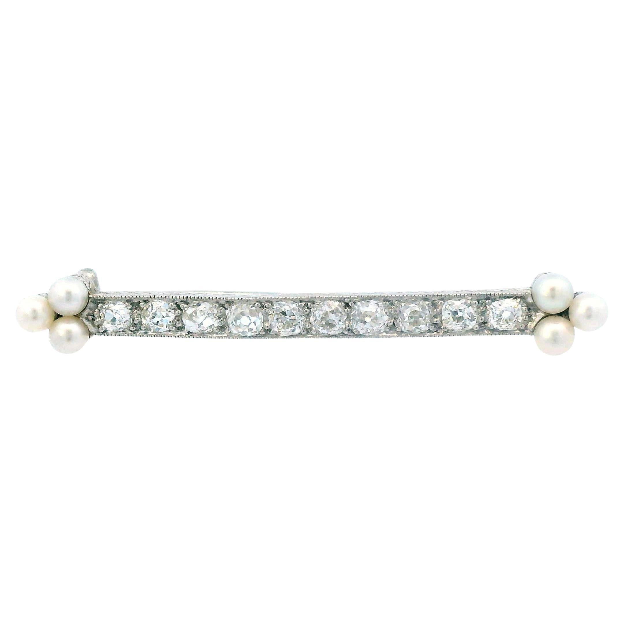 1910 Edwardian Platinum Diamond and Pearl Brooch