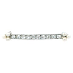 1910 Edwardian Platinum Diamond and Pearl Brooch