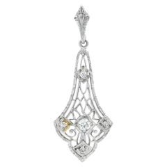1910 Edwardian Platinum over 14k Yellow Gold and Diamond Lavalliere Pendant