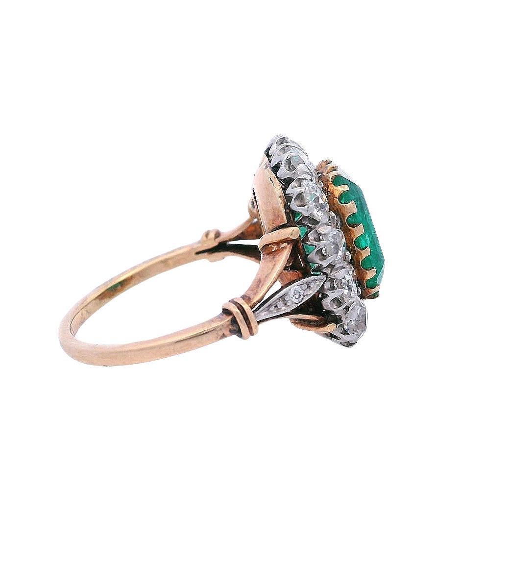 Anillo eduardiano de 1910 en platino y oro de 18 quilates con 4,30 quilates de esmeralda y diamante Corte esmeralda en venta